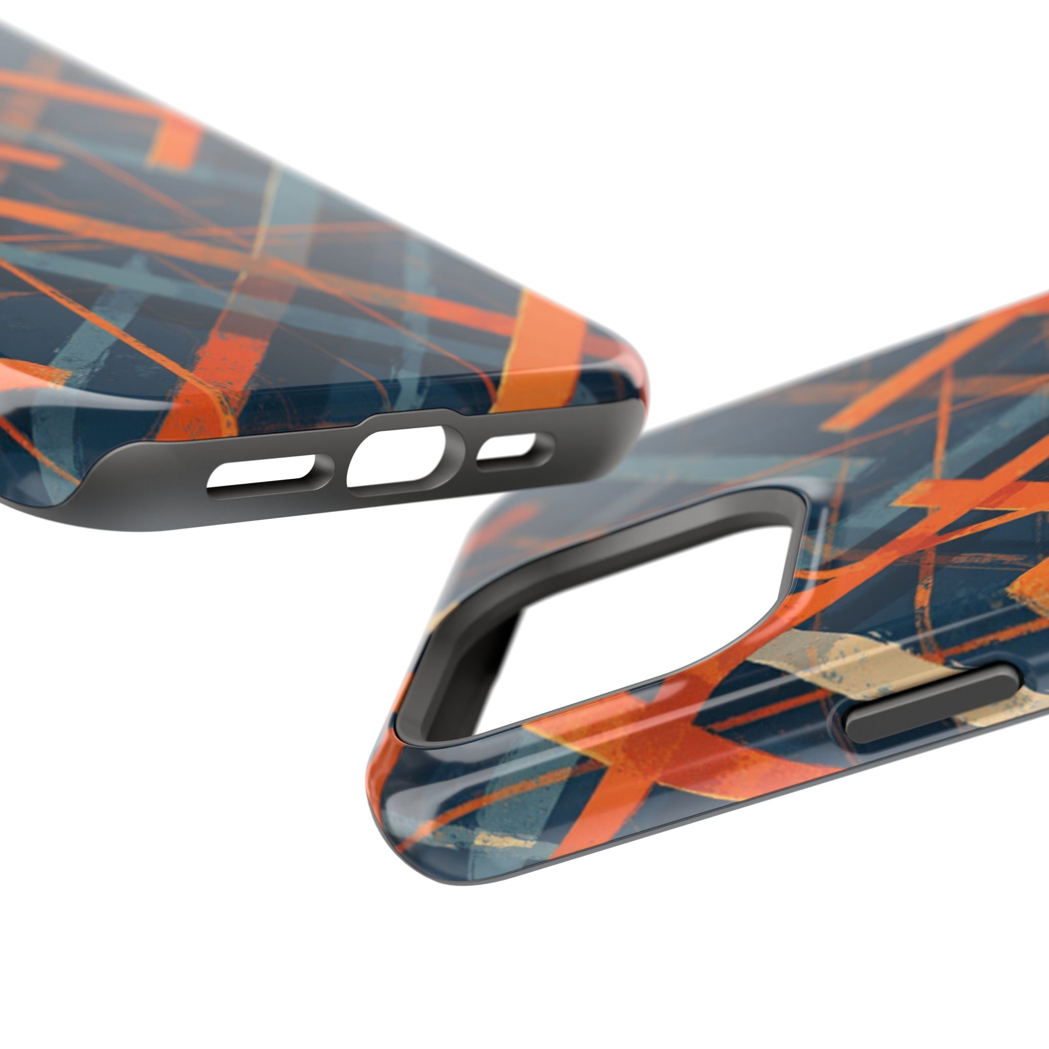 Magnetic Impact-Resistant Phone Case — Geometric Orange & Navy Plaid