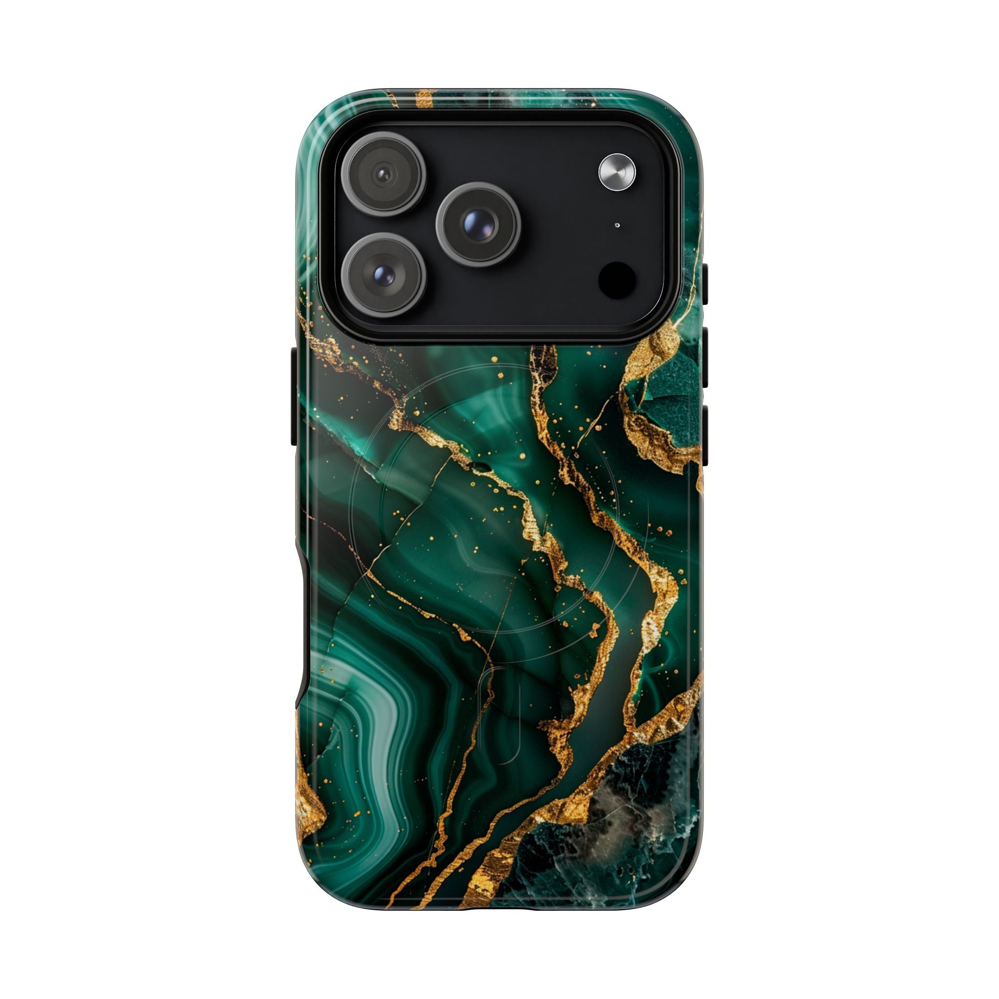 Green Marble Magnetic Phone Case — Emerald & Gold Abstract Tough Case