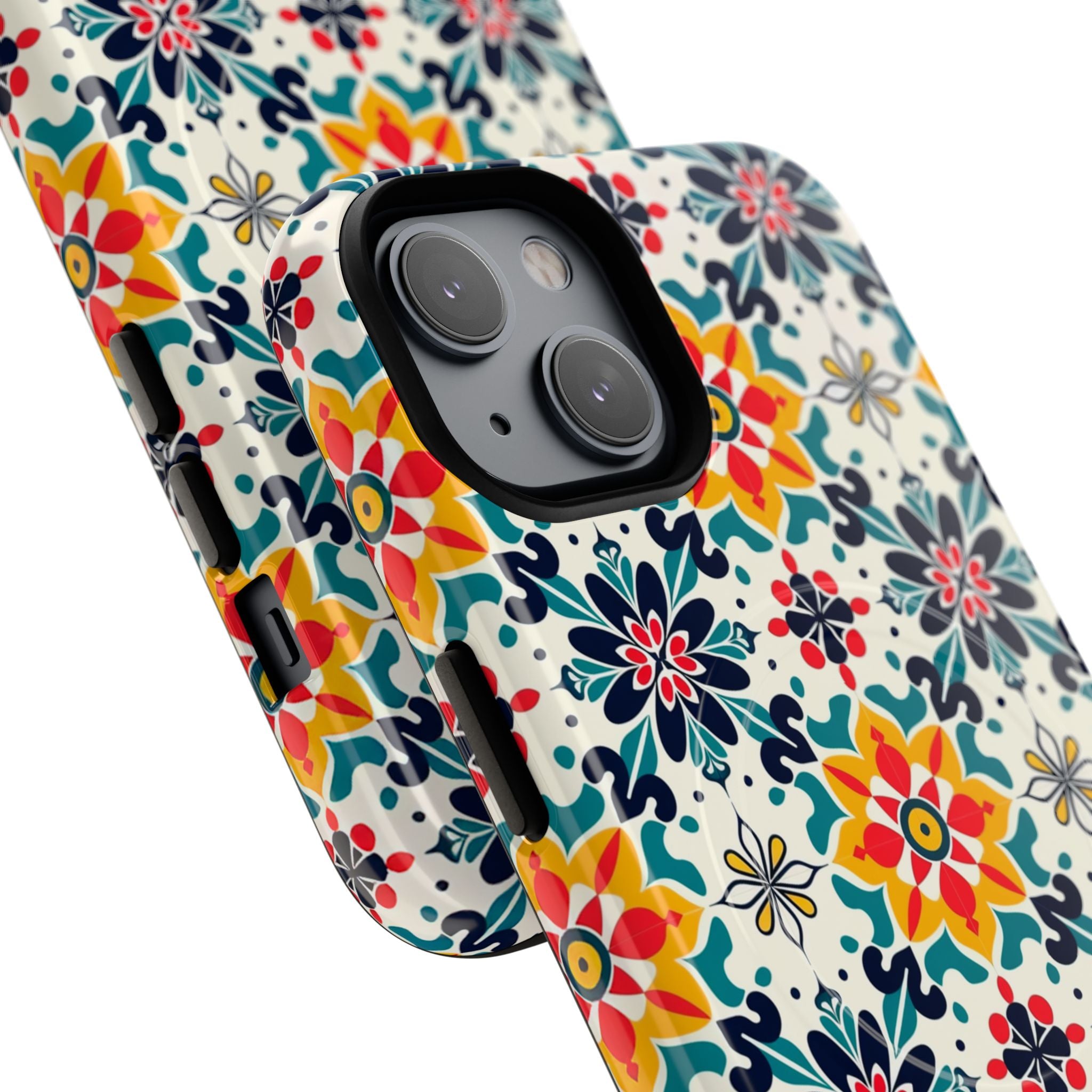 Floral Mosaic Tough Magnetic Phone Case — Colorful Boho Protective Cover