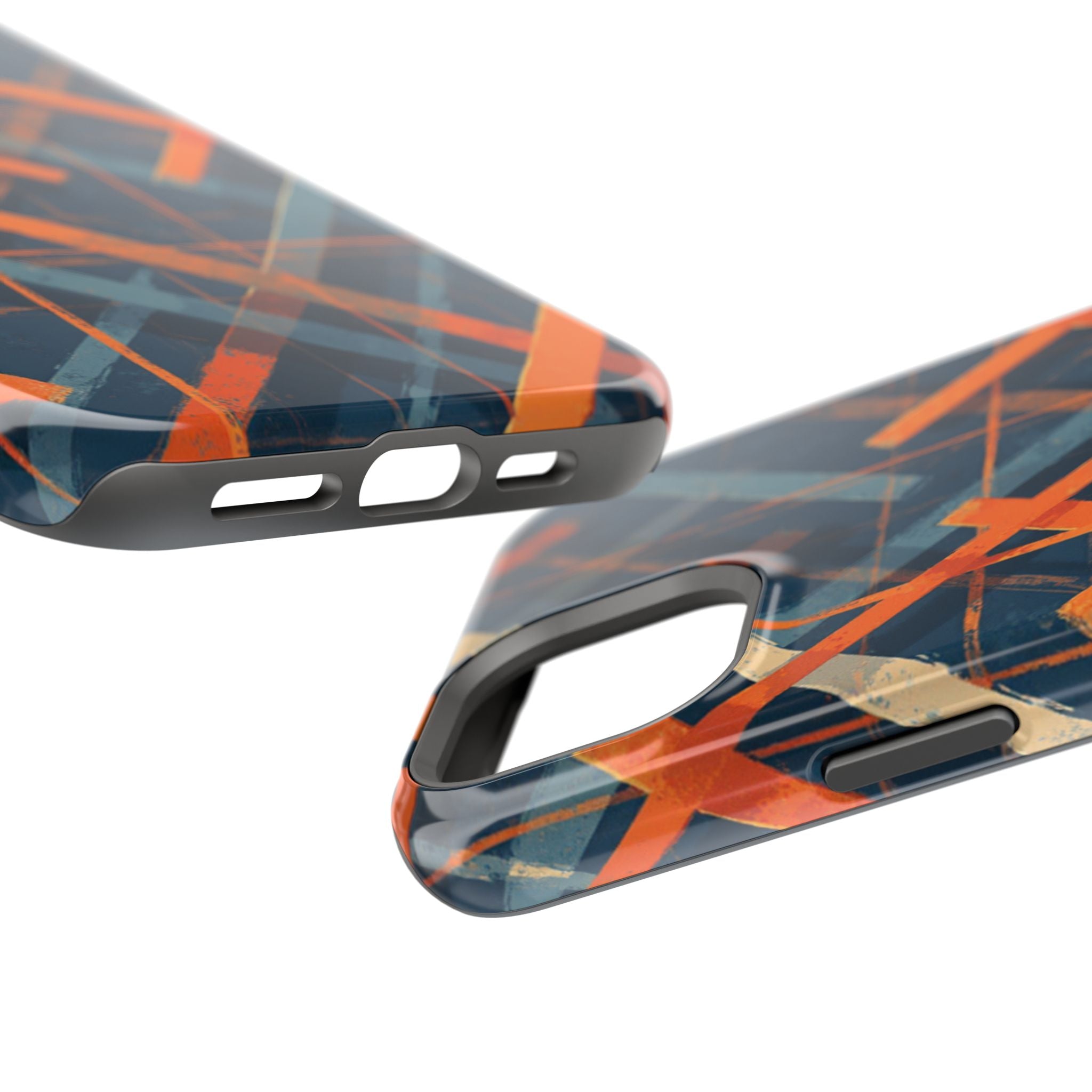 Magnetic Impact-Resistant Phone Case — Geometric Orange & Navy Plaid
