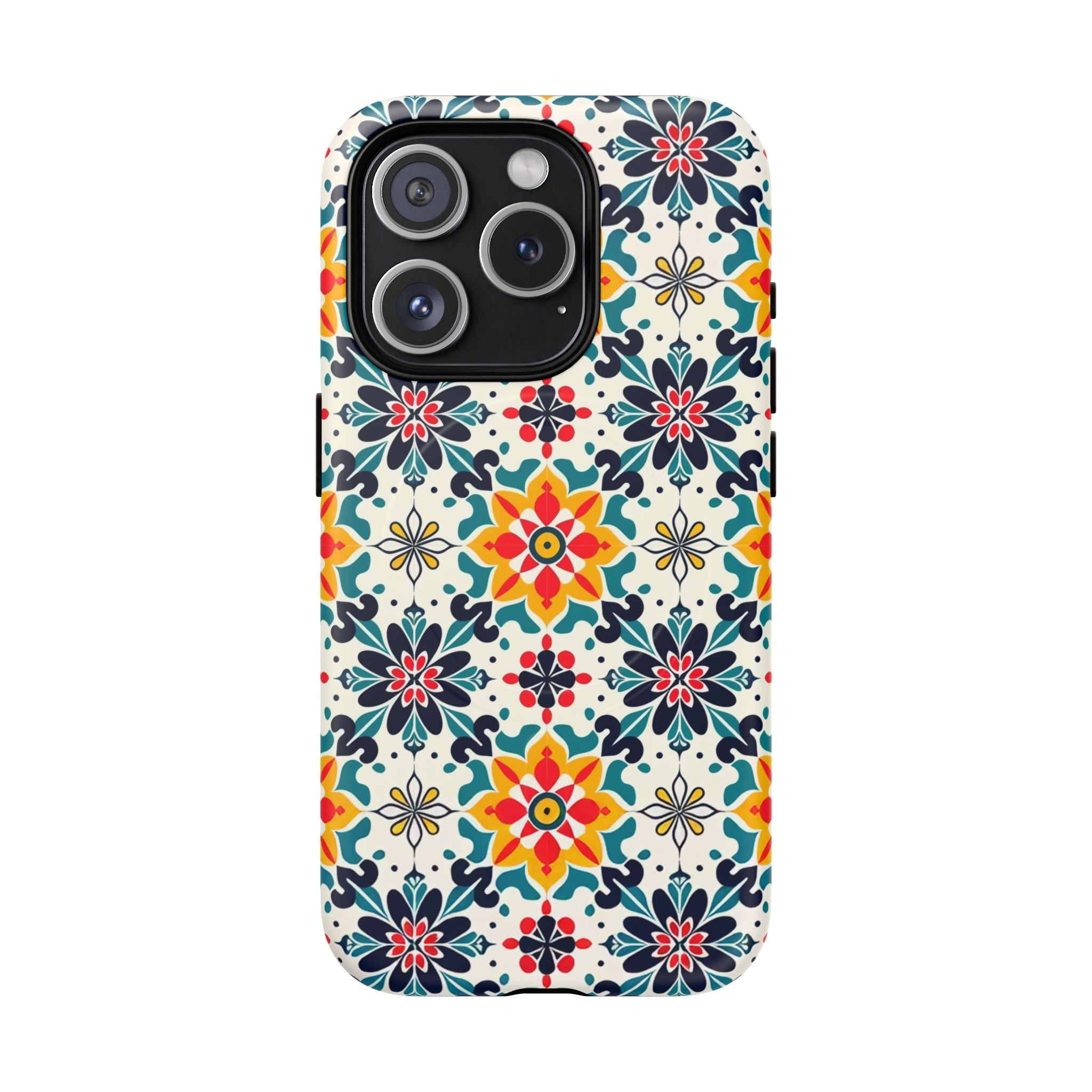 Floral Mosaic Tough Magnetic Phone Case — Colorful Boho Protective Cover