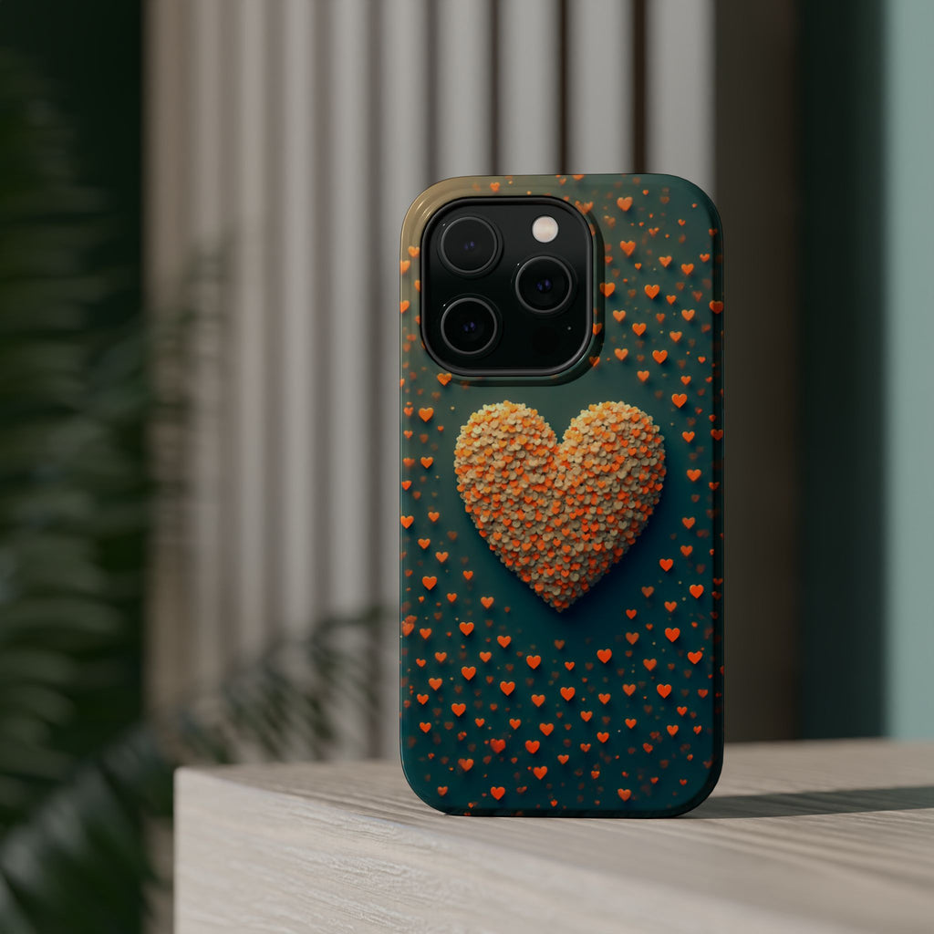 Magnetic Impact-Resistant Phone Case — Textured Heart Confetti Design