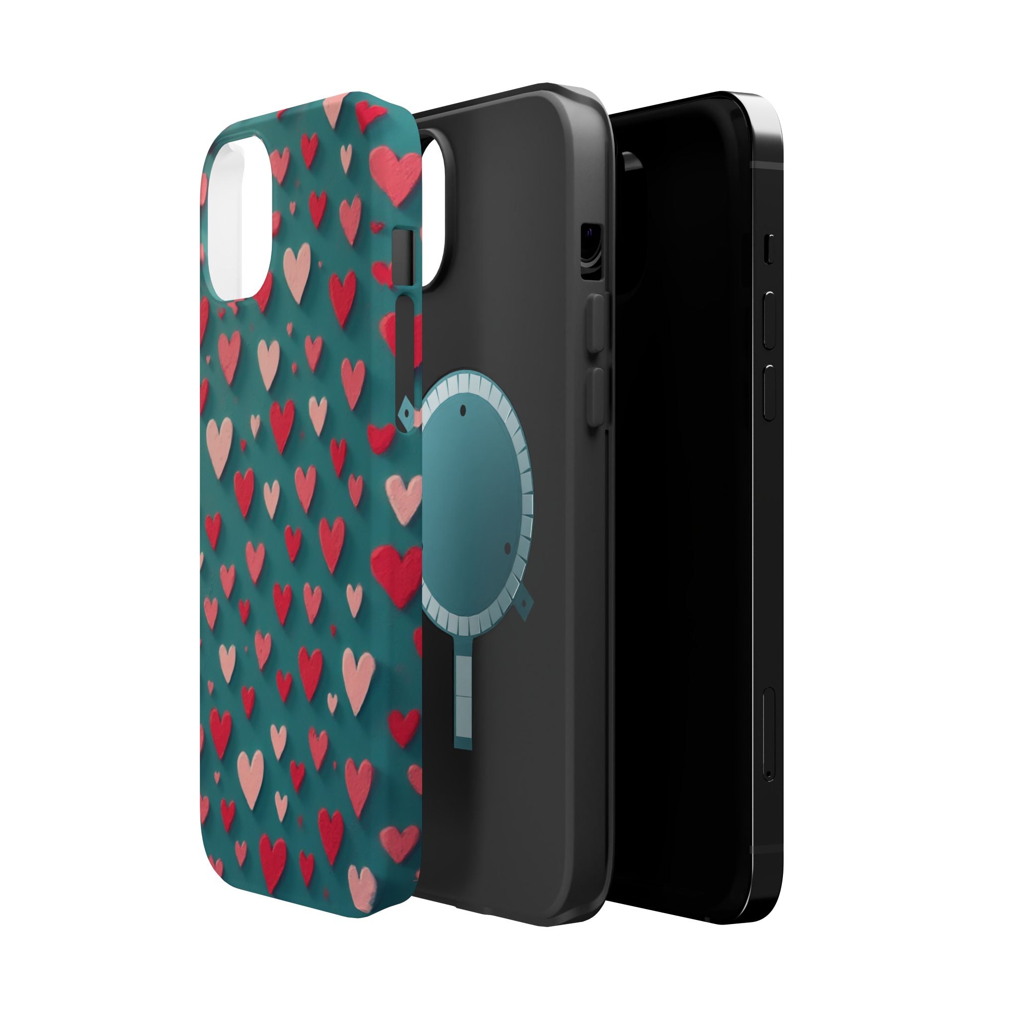 Magnetic Impact-Resistant Phone Case — Teal Love Hearts Pattern
