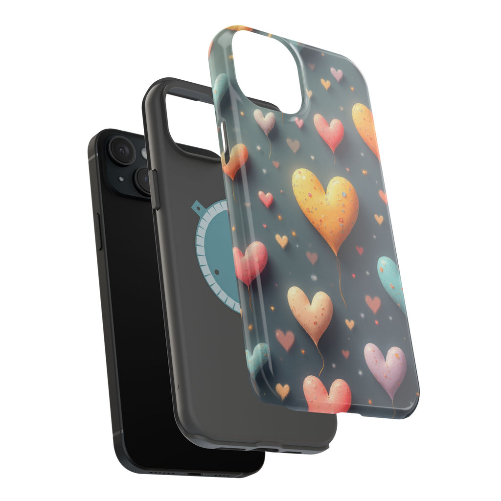 Magnetic Impact-Resistant Phone Case — Colorful Floating Heart Design