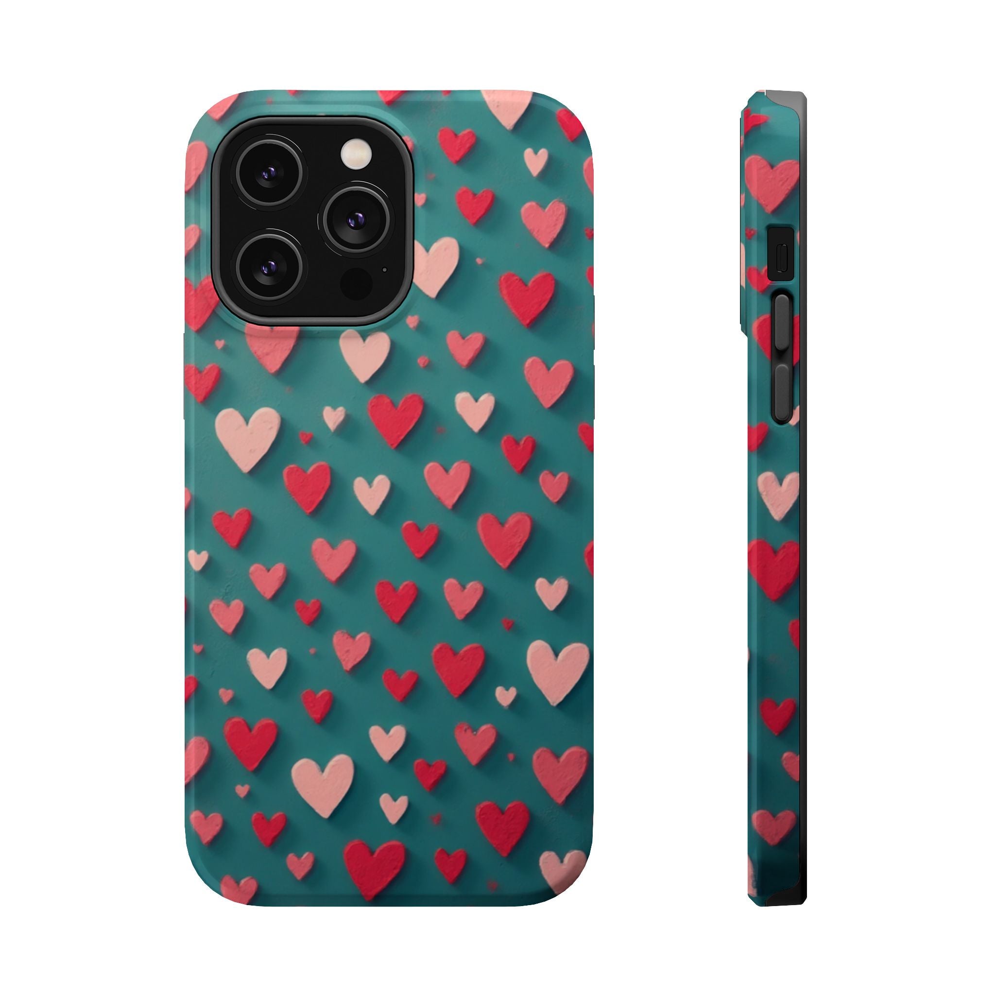 Magnetic Impact-Resistant Phone Case — Teal Love Hearts Pattern