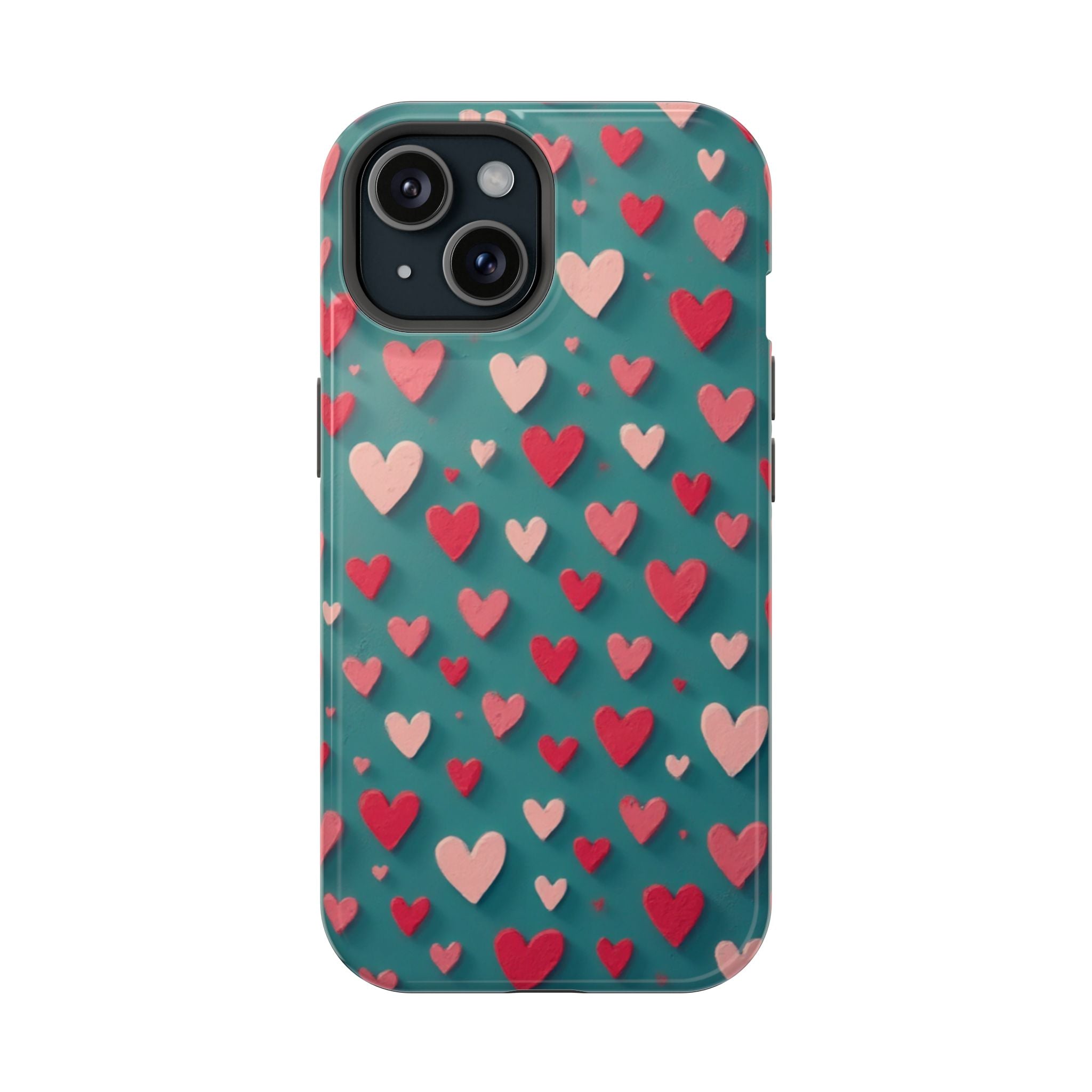 Magnetic Impact-Resistant Phone Case — Teal Love Hearts Pattern