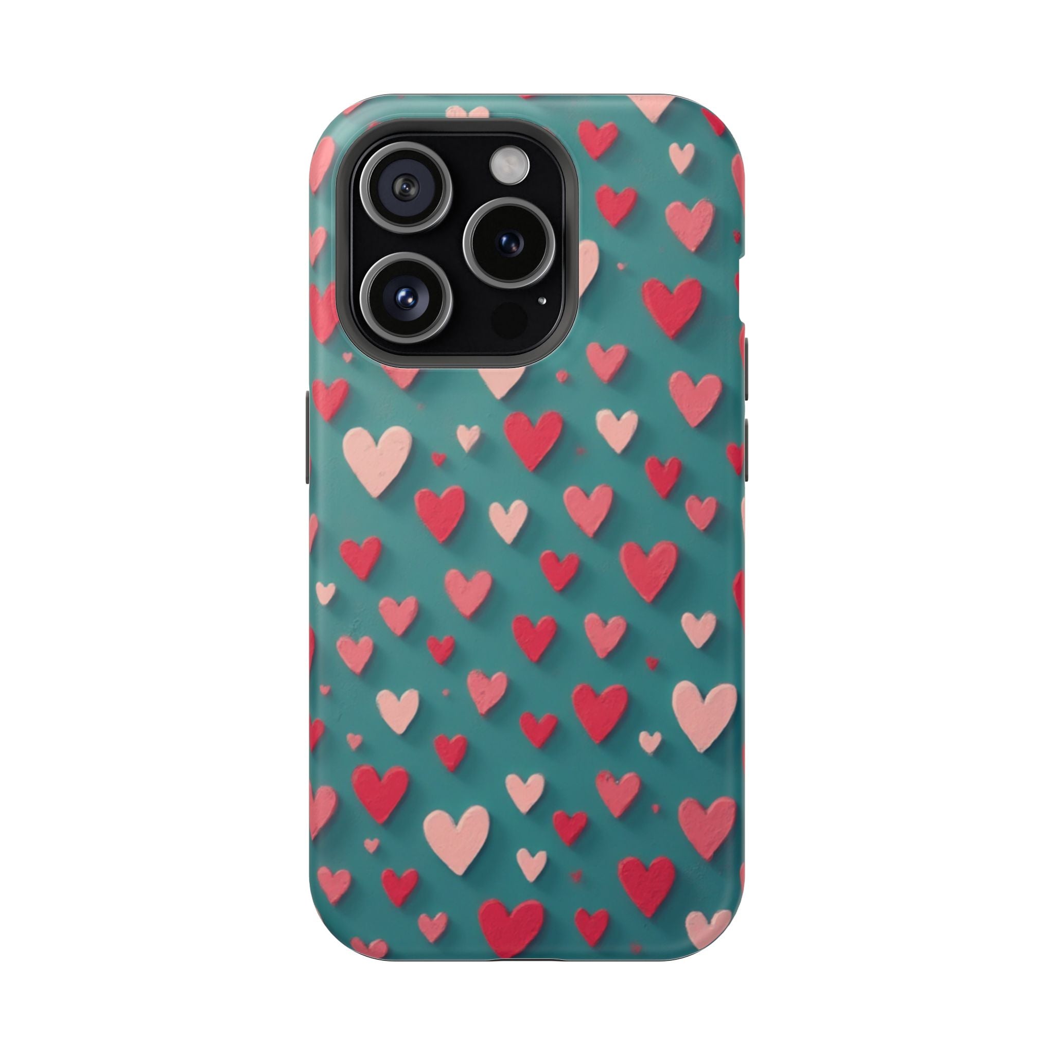 Magnetic Impact-Resistant Phone Case — Teal Love Hearts Pattern