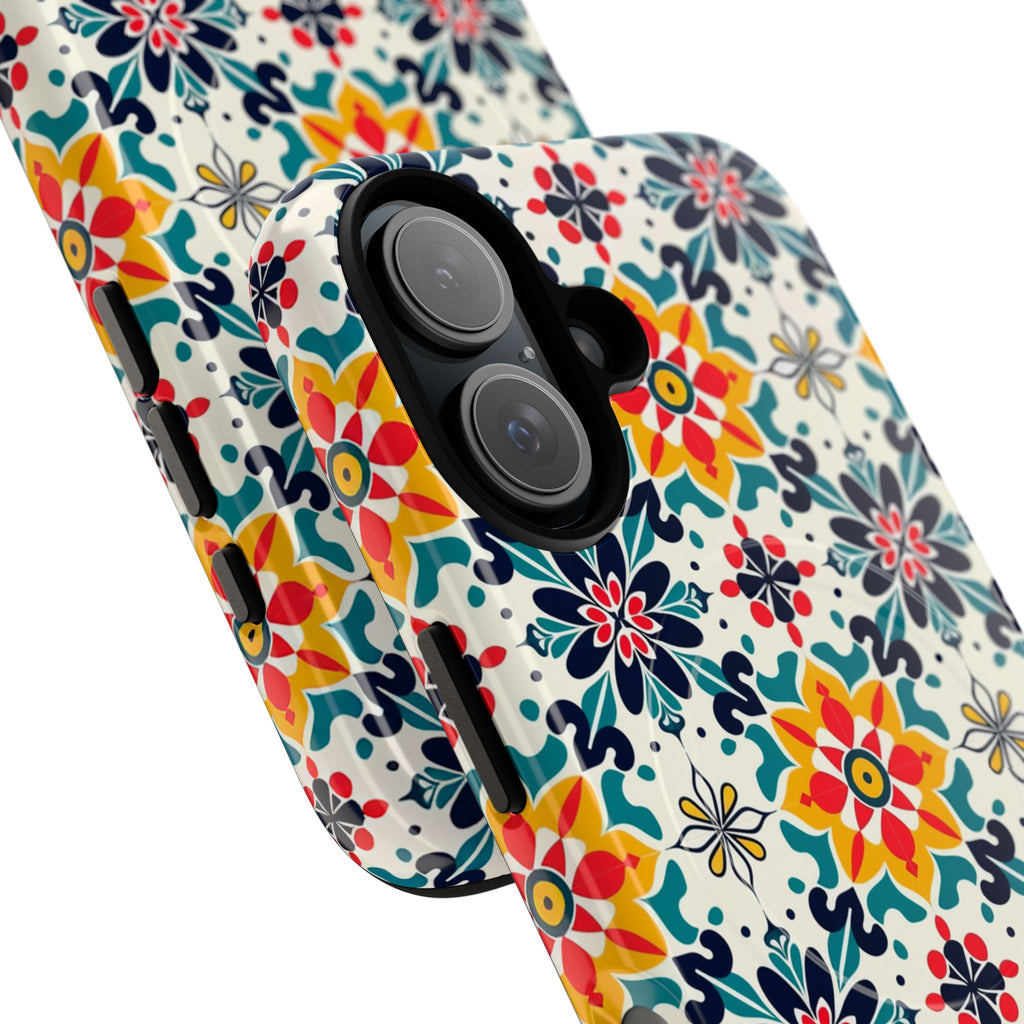Floral Mosaic Tough Magnetic Phone Case — Colorful Boho Protective Cover