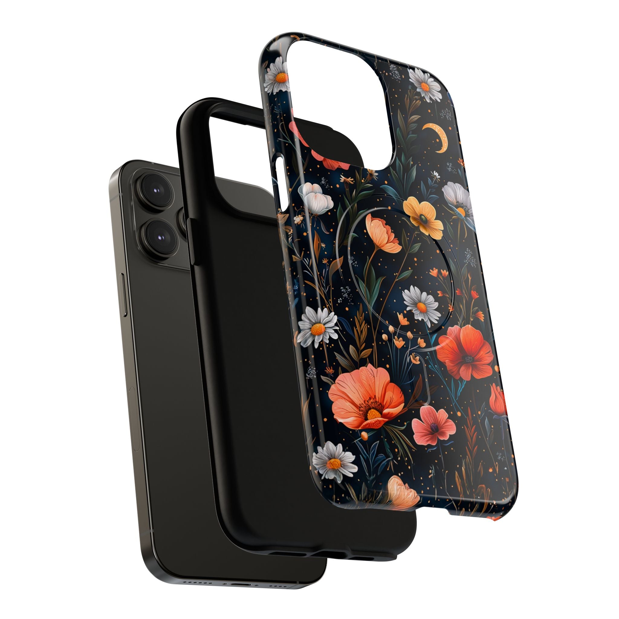 Magnetic Tough Case — Dark Floral Meadow with Moon & Daisies