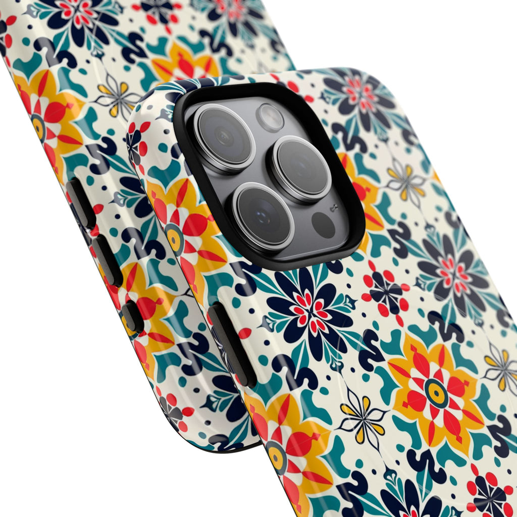 Floral Mosaic Tough Magnetic Phone Case — Colorful Boho Protective Cover