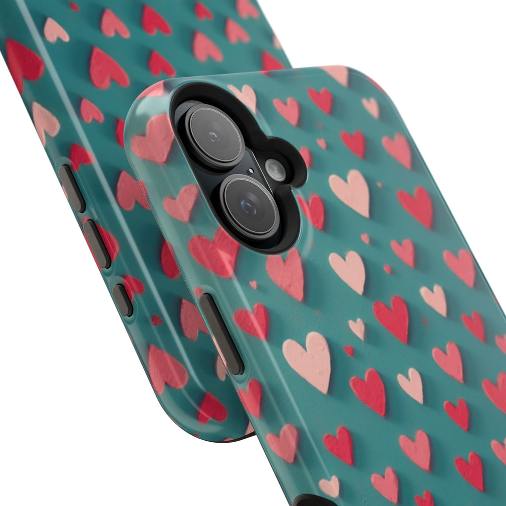 Magnetic Impact-Resistant Phone Case — Teal Love Hearts Pattern