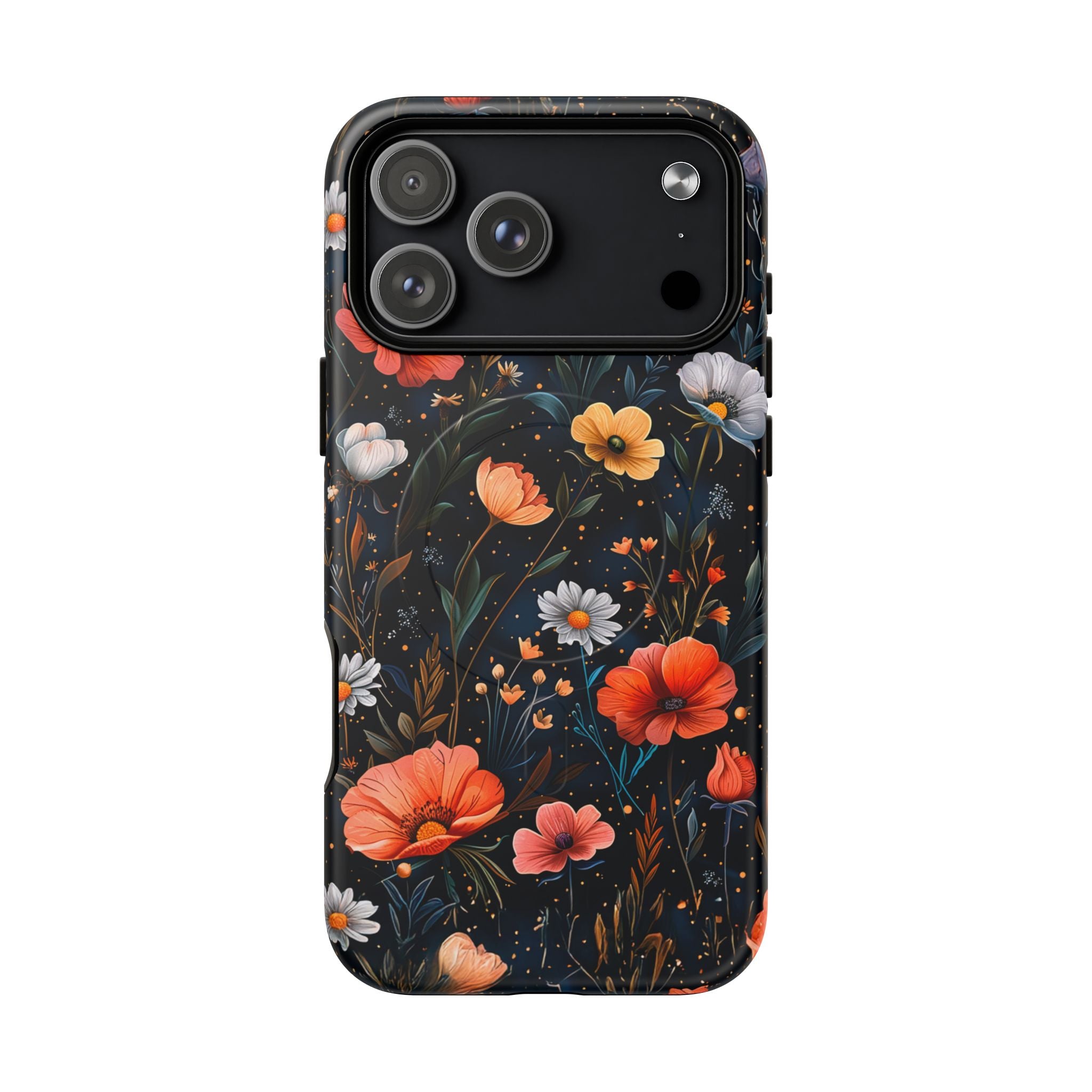 Magnetic Tough Case — Dark Floral Meadow with Moon & Daisies
