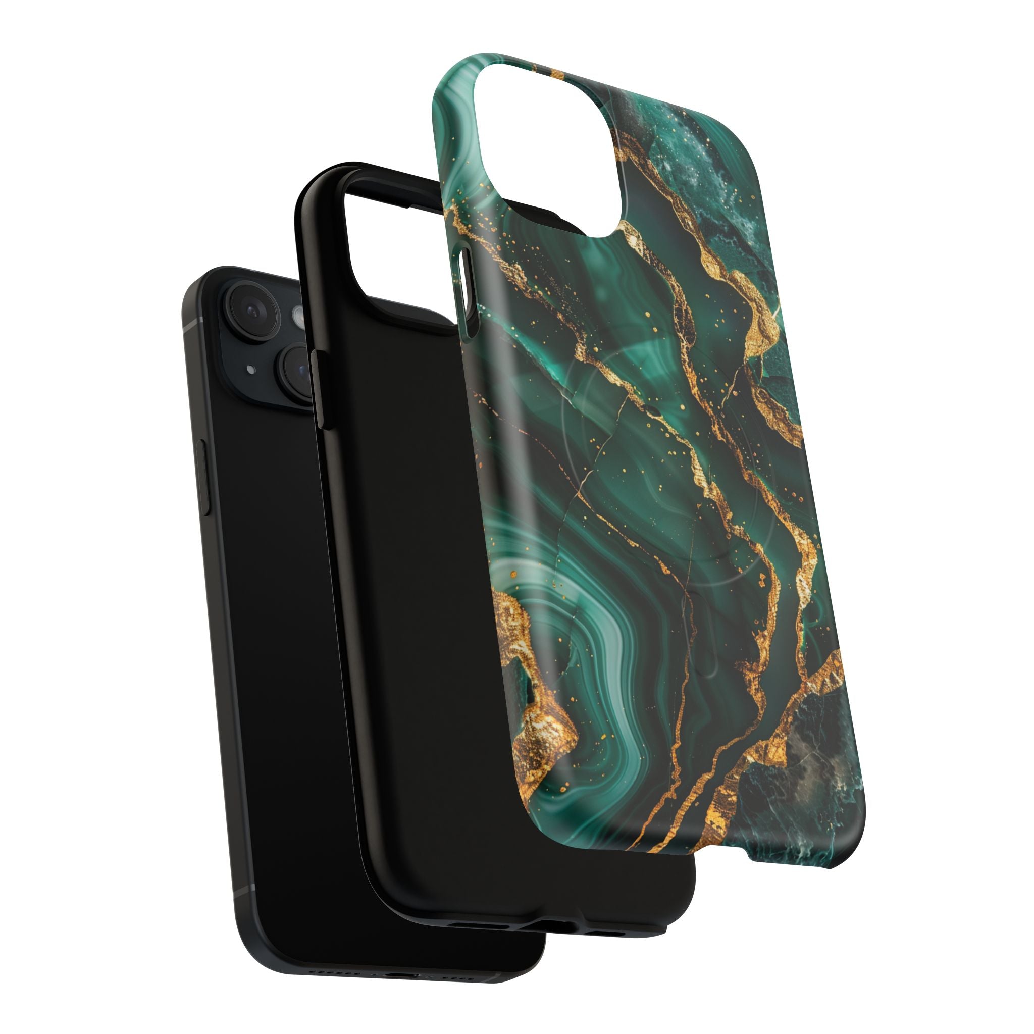 Green Marble Magnetic Phone Case — Emerald & Gold Abstract Tough Case