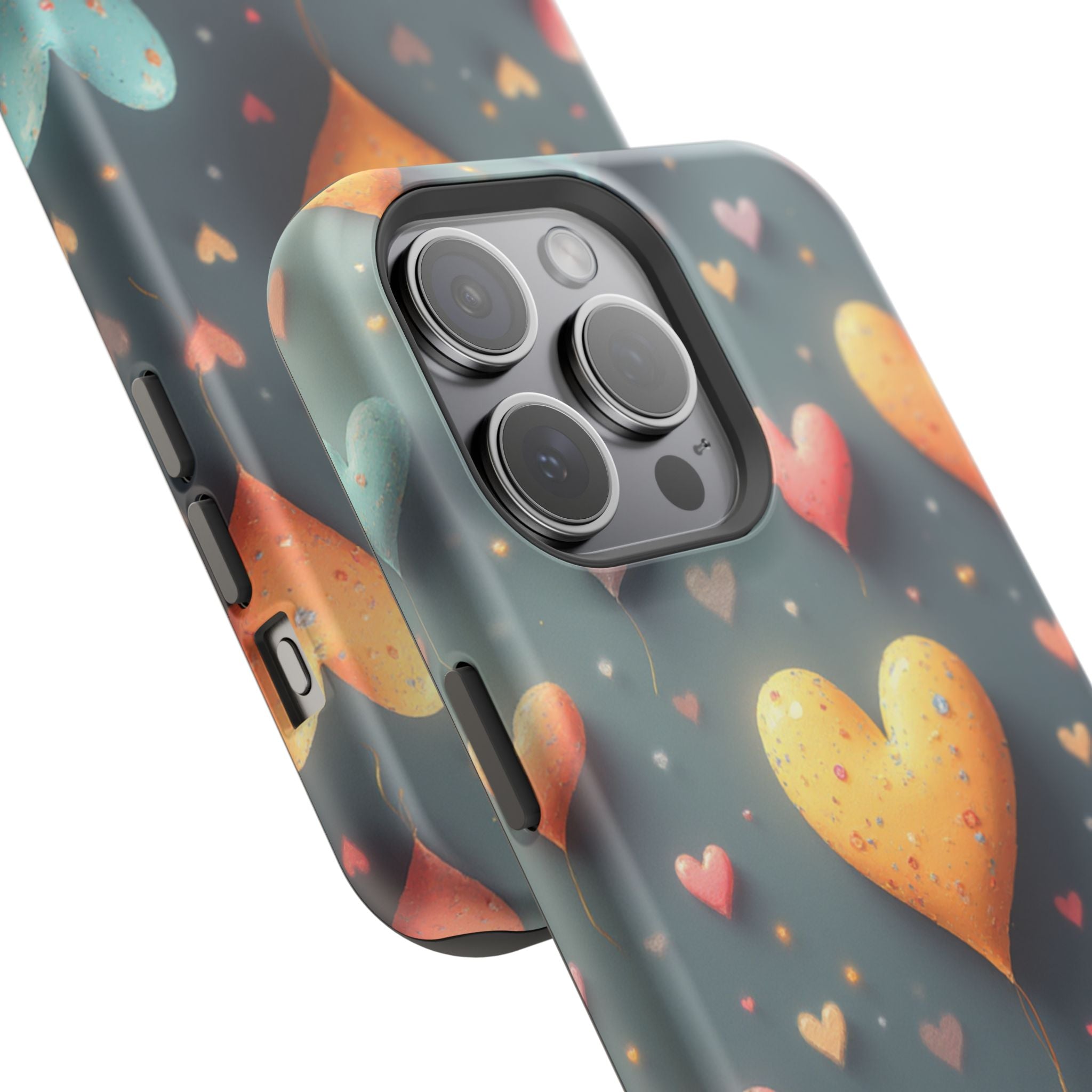 Magnetic Impact-Resistant Phone Case — Colorful Floating Heart Design