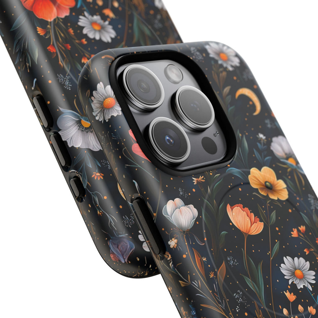 Magnetic Tough Case — Dark Floral Meadow with Moon & Daisies