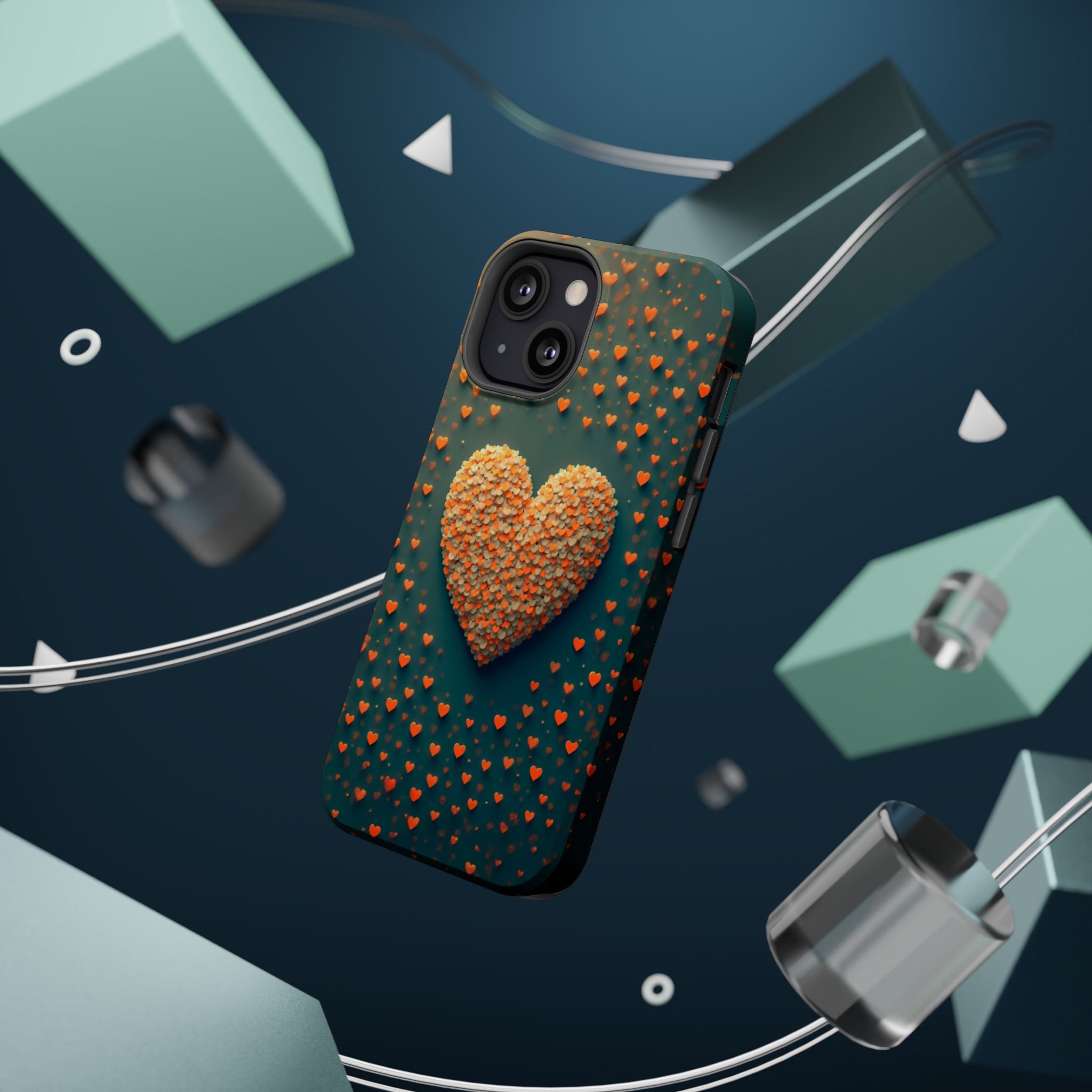 Magnetic Impact-Resistant Phone Case — Textured Heart Confetti Design