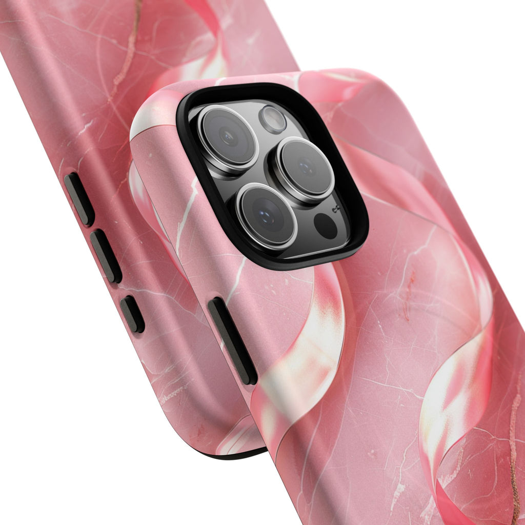 Pink Marble Tough Magnetic Phone Case — Abstract Rose Swirl Magnetic iPhone Cover