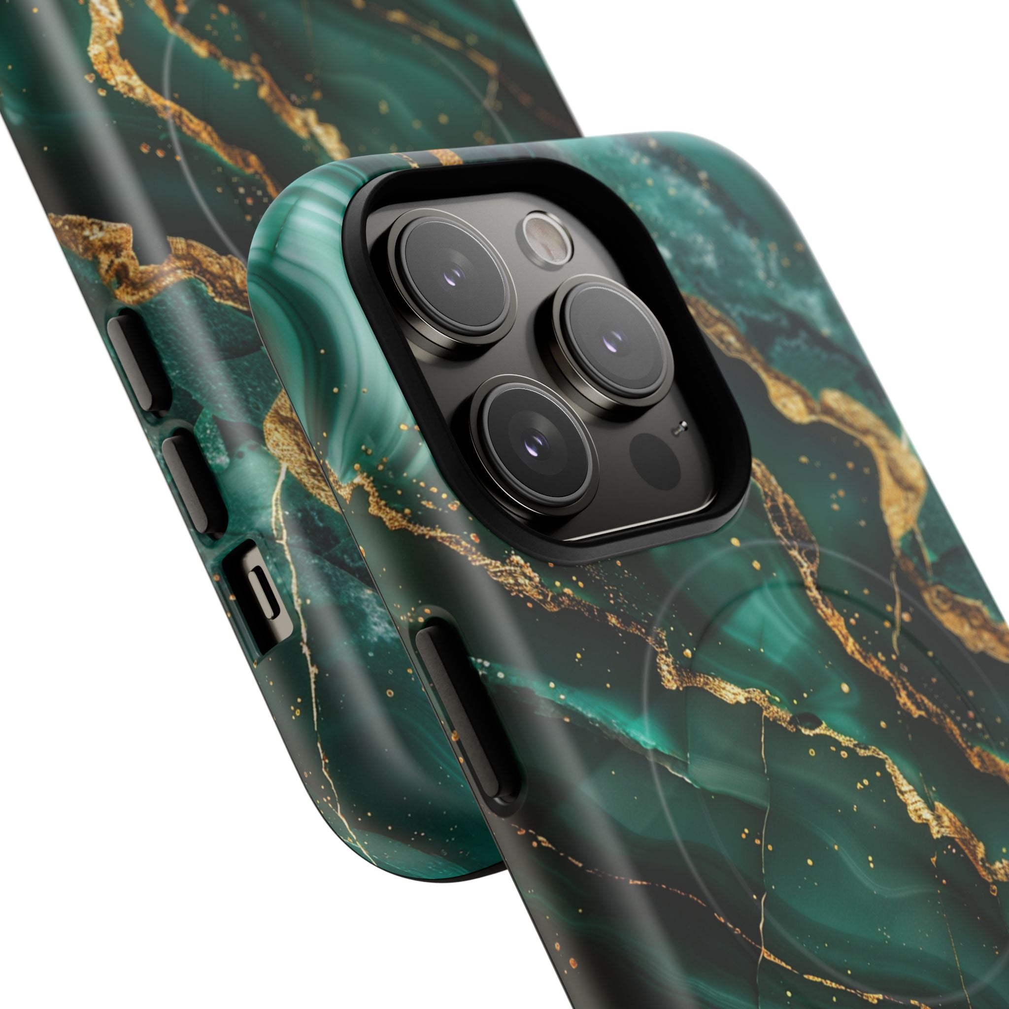 Green Marble Magnetic Phone Case — Emerald & Gold Abstract Tough Case