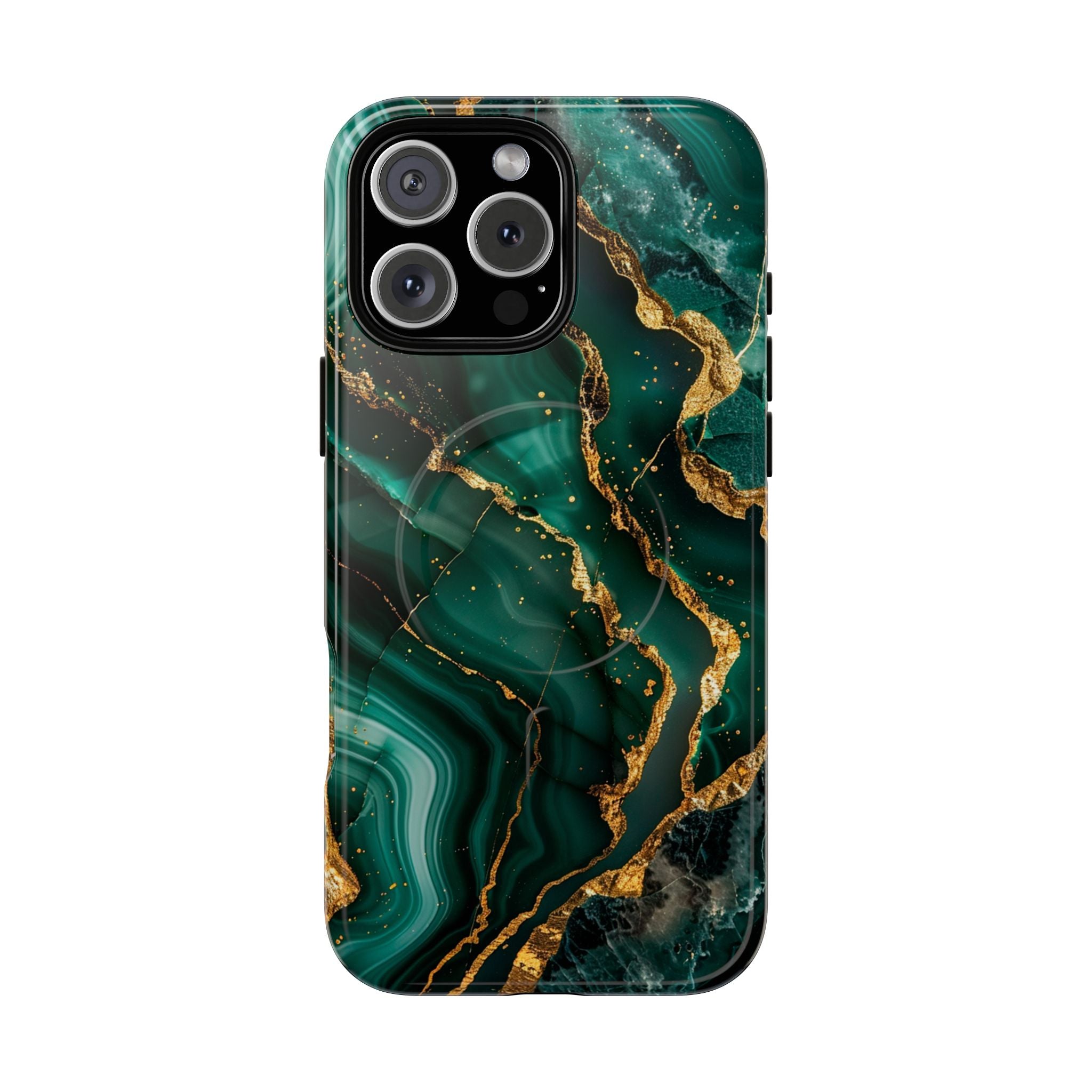 Green Marble Magnetic Phone Case — Emerald & Gold Abstract Tough Case