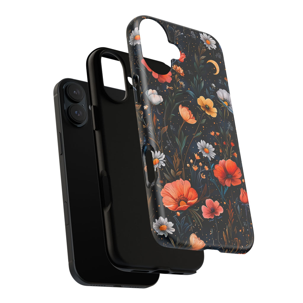 Magnetic Tough Case — Dark Floral Meadow with Moon & Daisies