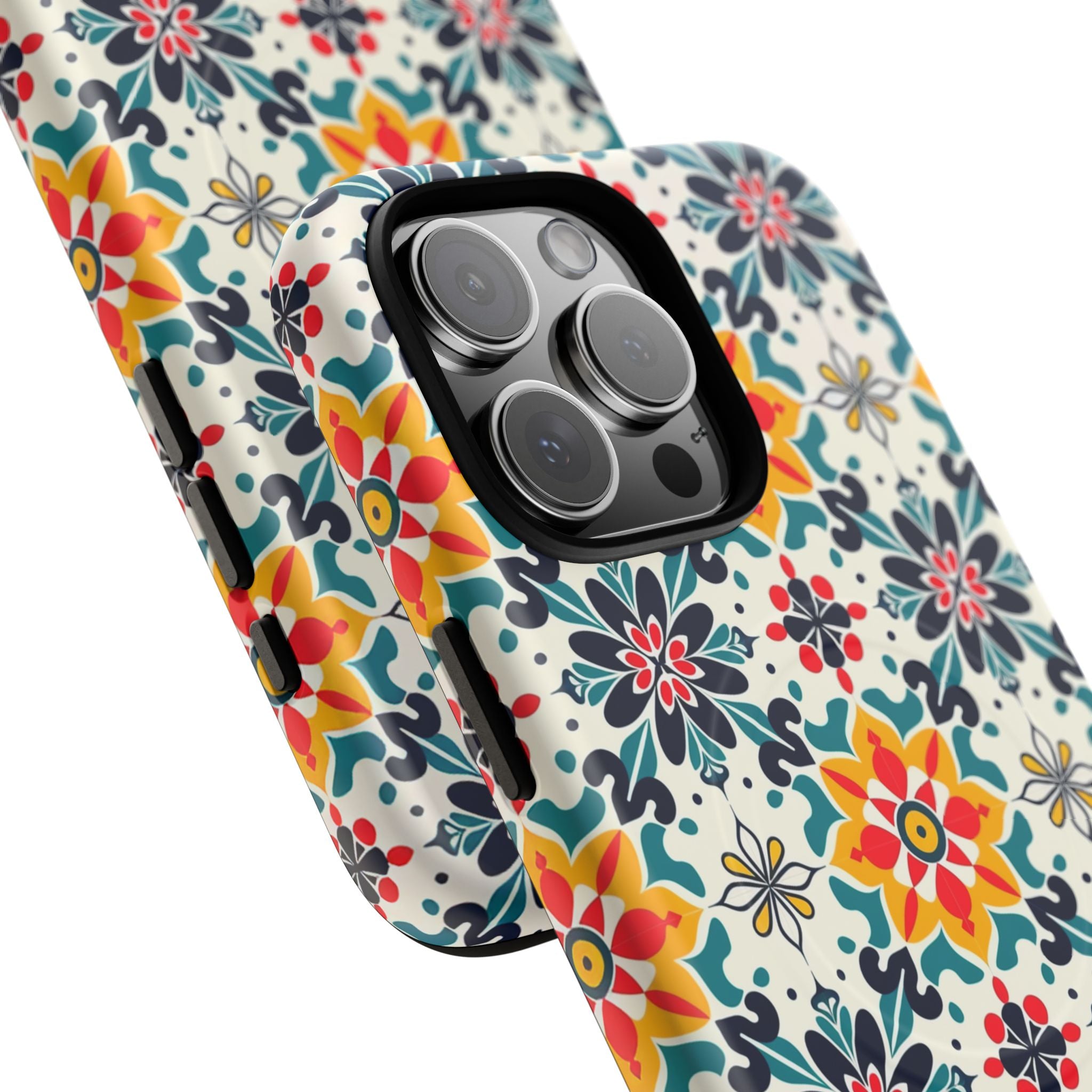Floral Mosaic Tough Magnetic Phone Case — Colorful Boho Protective Cover