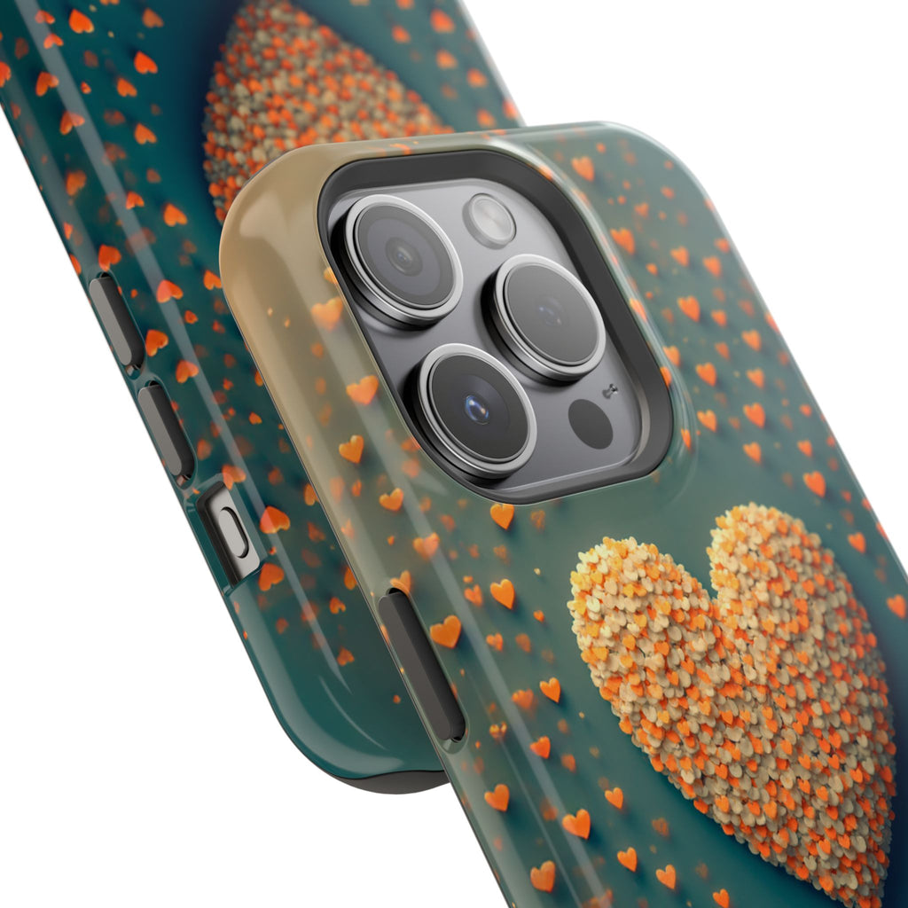 Magnetic Impact-Resistant Phone Case — Textured Heart Confetti Design
