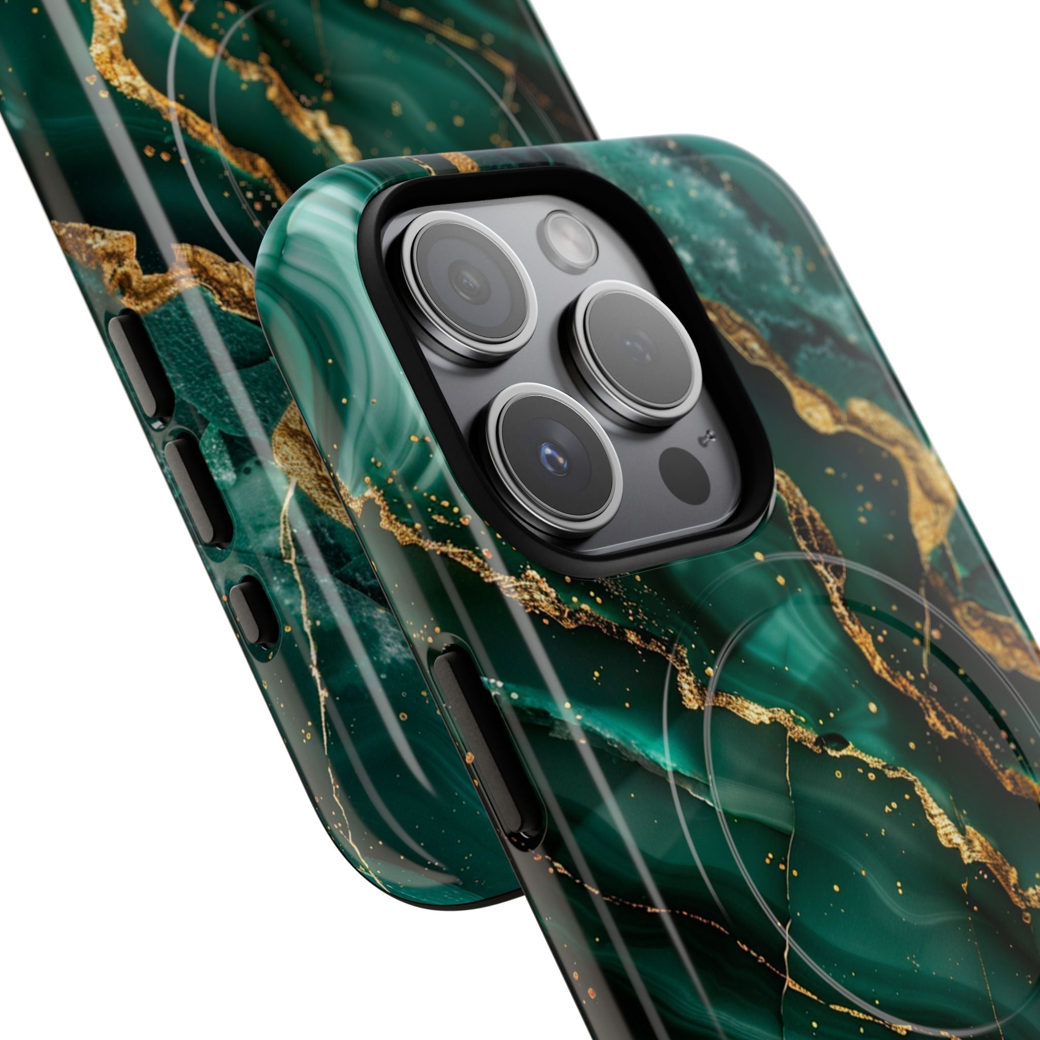 Green Marble Magnetic Phone Case — Emerald & Gold Abstract Tough Case