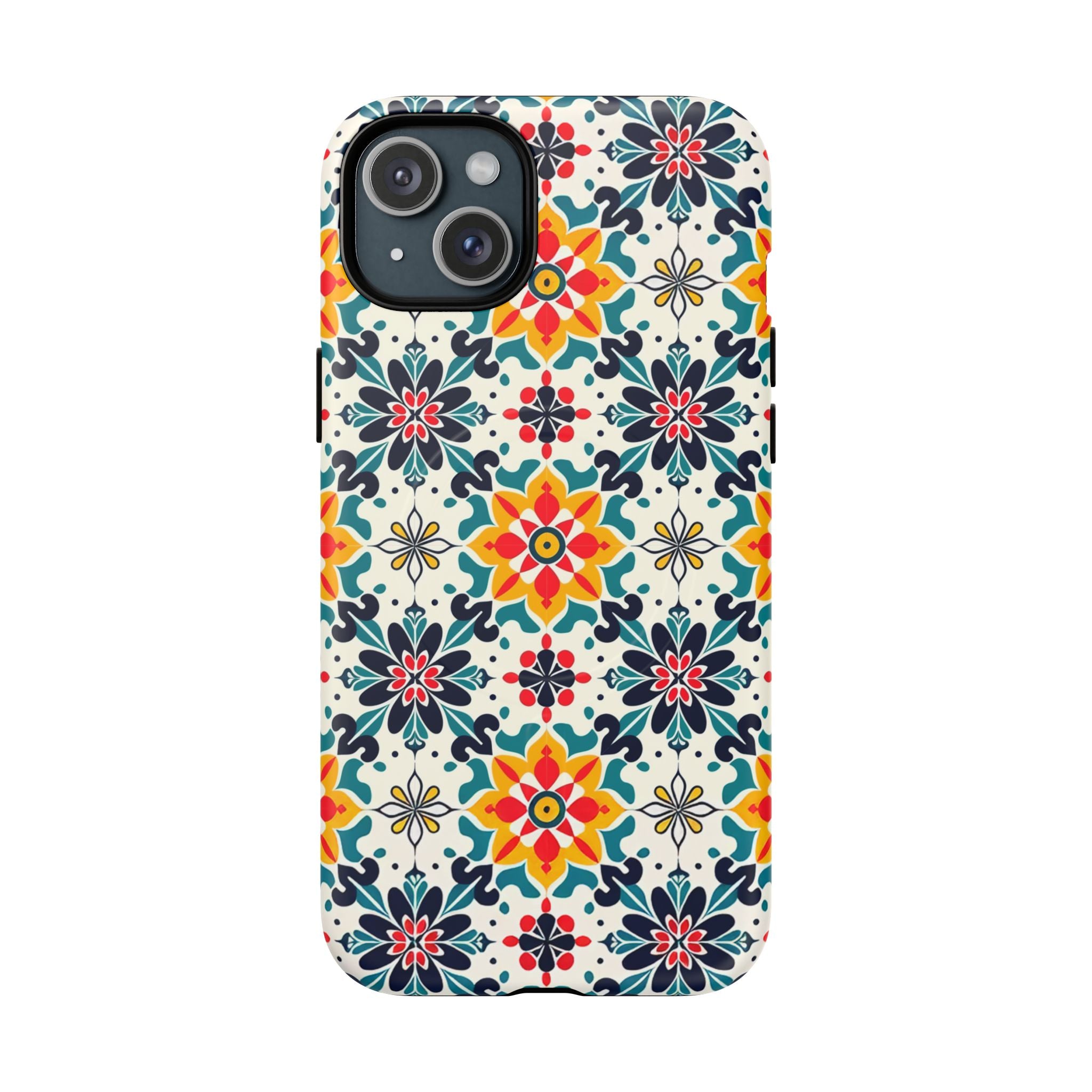 Floral Mosaic Tough Magnetic Phone Case — Colorful Boho Protective Cover