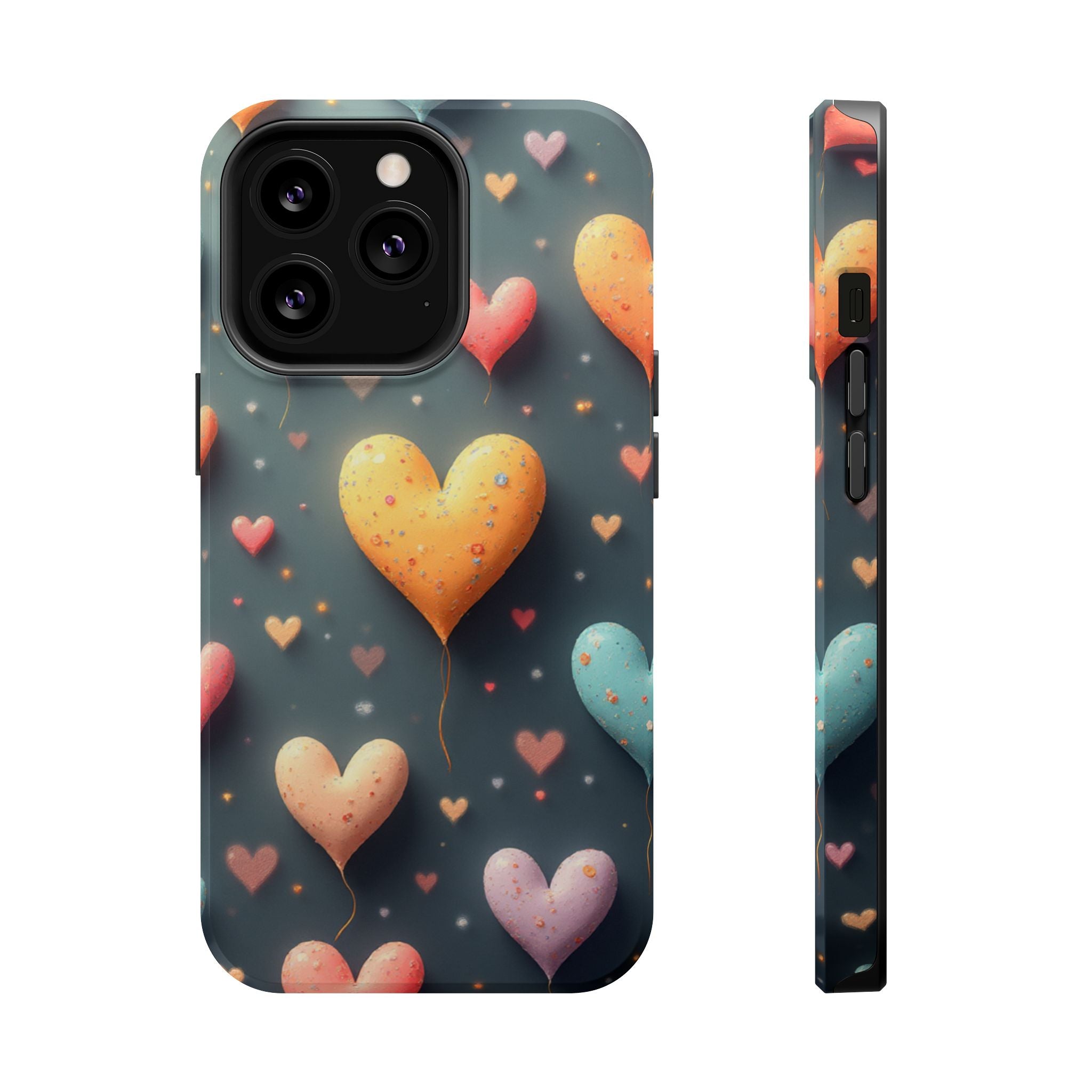 Magnetic Impact-Resistant Phone Case — Colorful Floating Heart Design