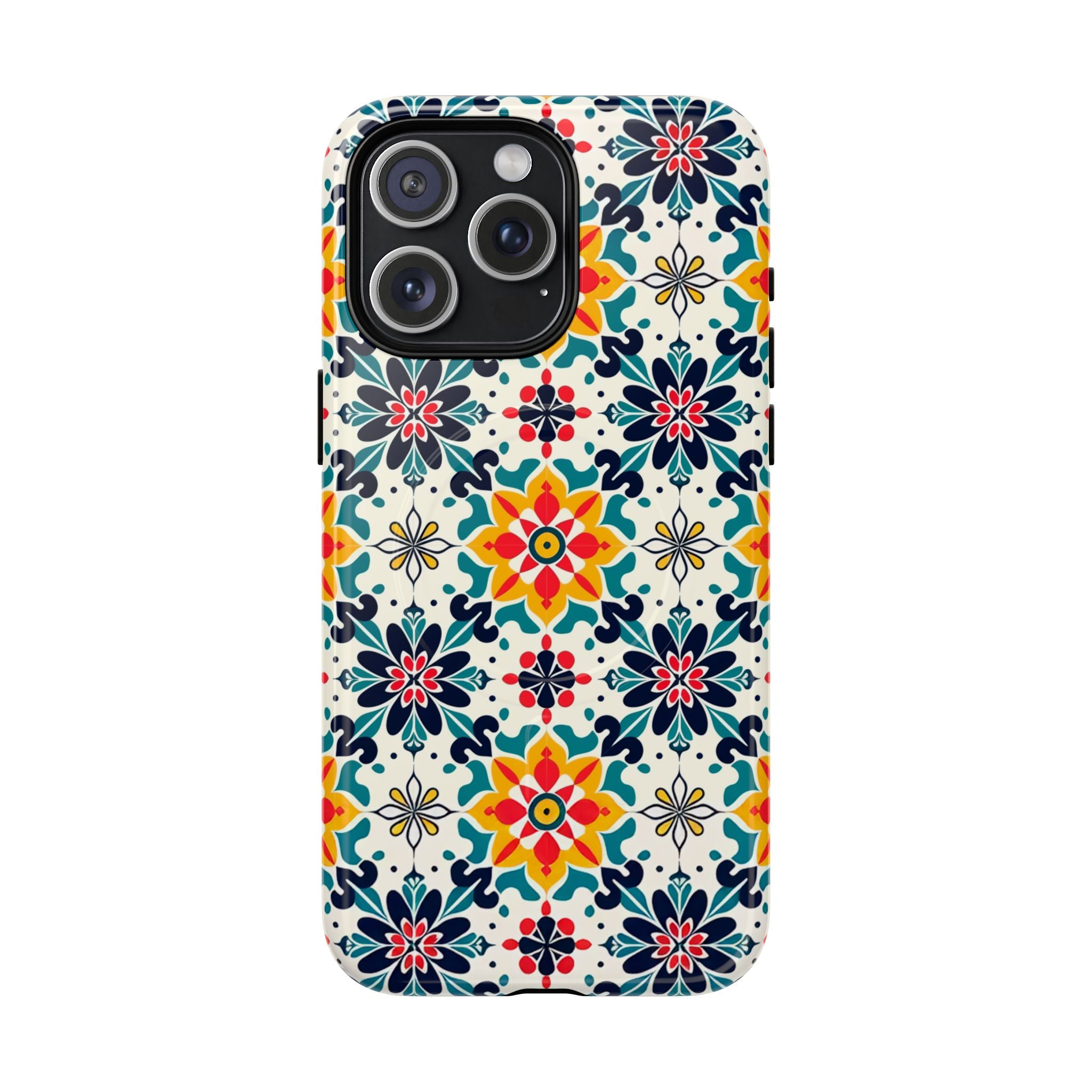 Floral Mosaic Tough Magnetic Phone Case — Colorful Boho Protective Cover