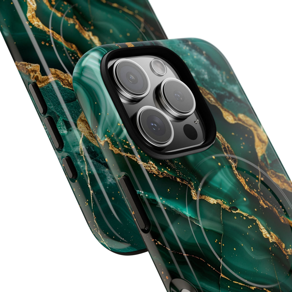 Green Marble Magnetic Phone Case — Emerald & Gold Abstract Tough Case