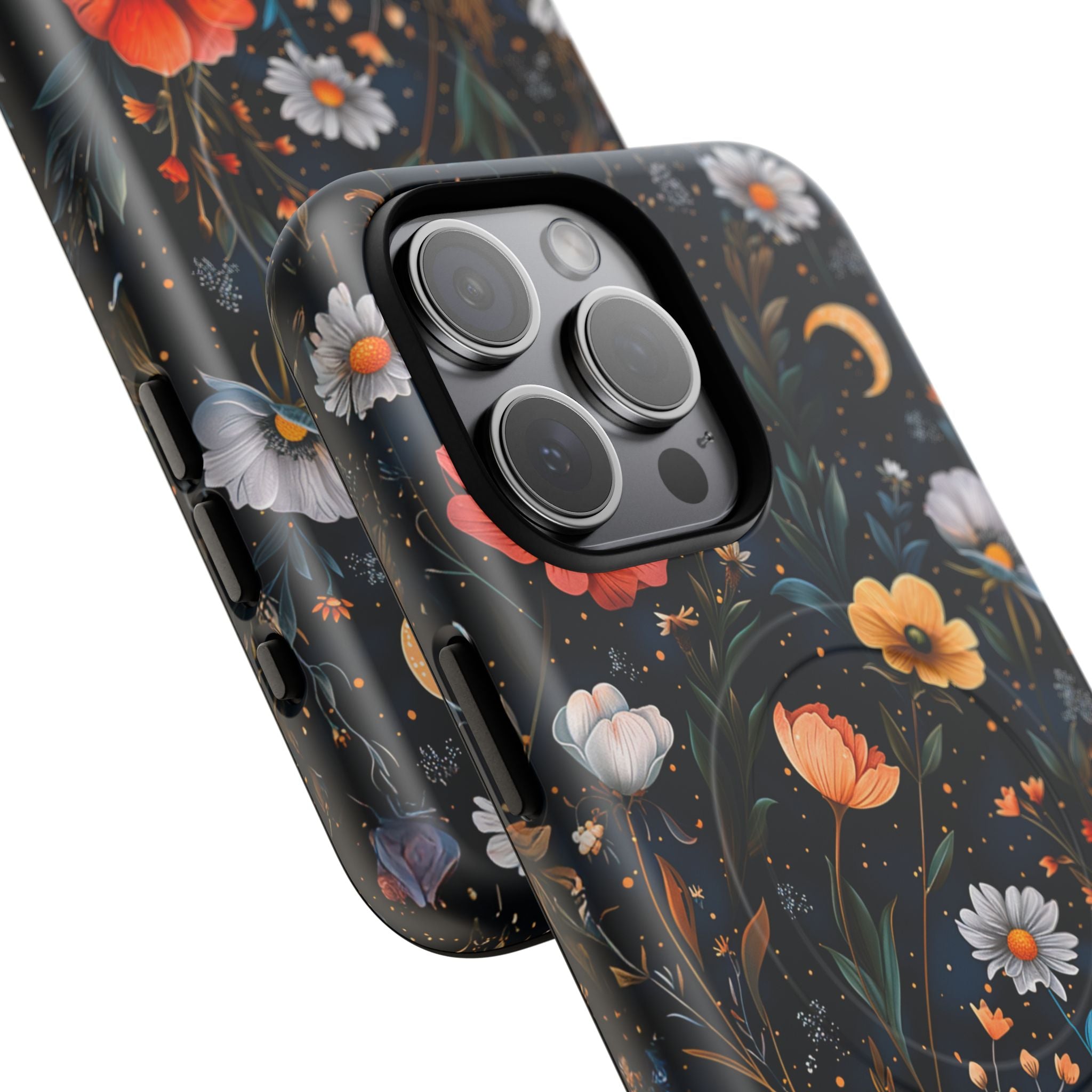 Magnetic Tough Case — Dark Floral Meadow with Moon & Daisies