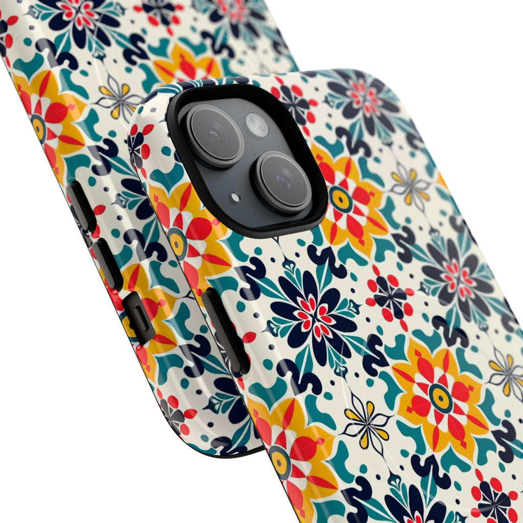 Floral Mosaic Tough Magnetic Phone Case — Colorful Boho Protective Cover