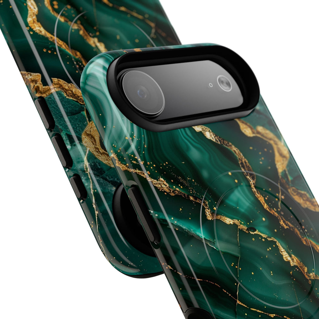 Green Marble Magnetic Phone Case — Emerald & Gold Abstract Tough Case