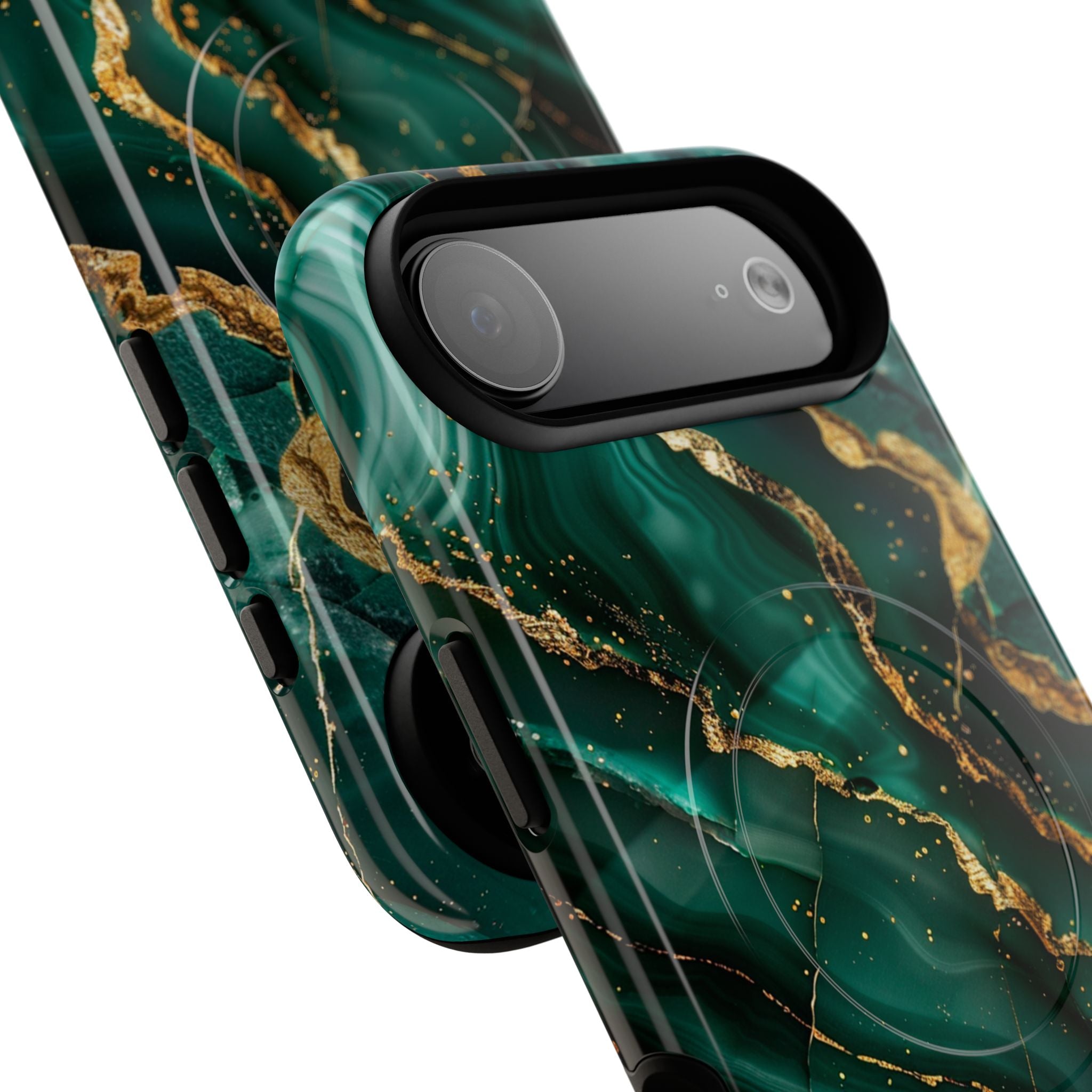 Green Marble Magnetic Phone Case — Emerald & Gold Abstract Tough Case
