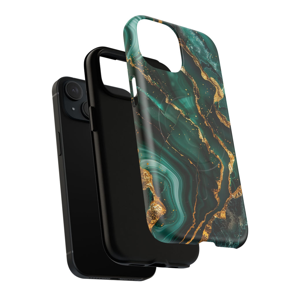 Green Marble Magnetic Phone Case — Emerald & Gold Abstract Tough Case