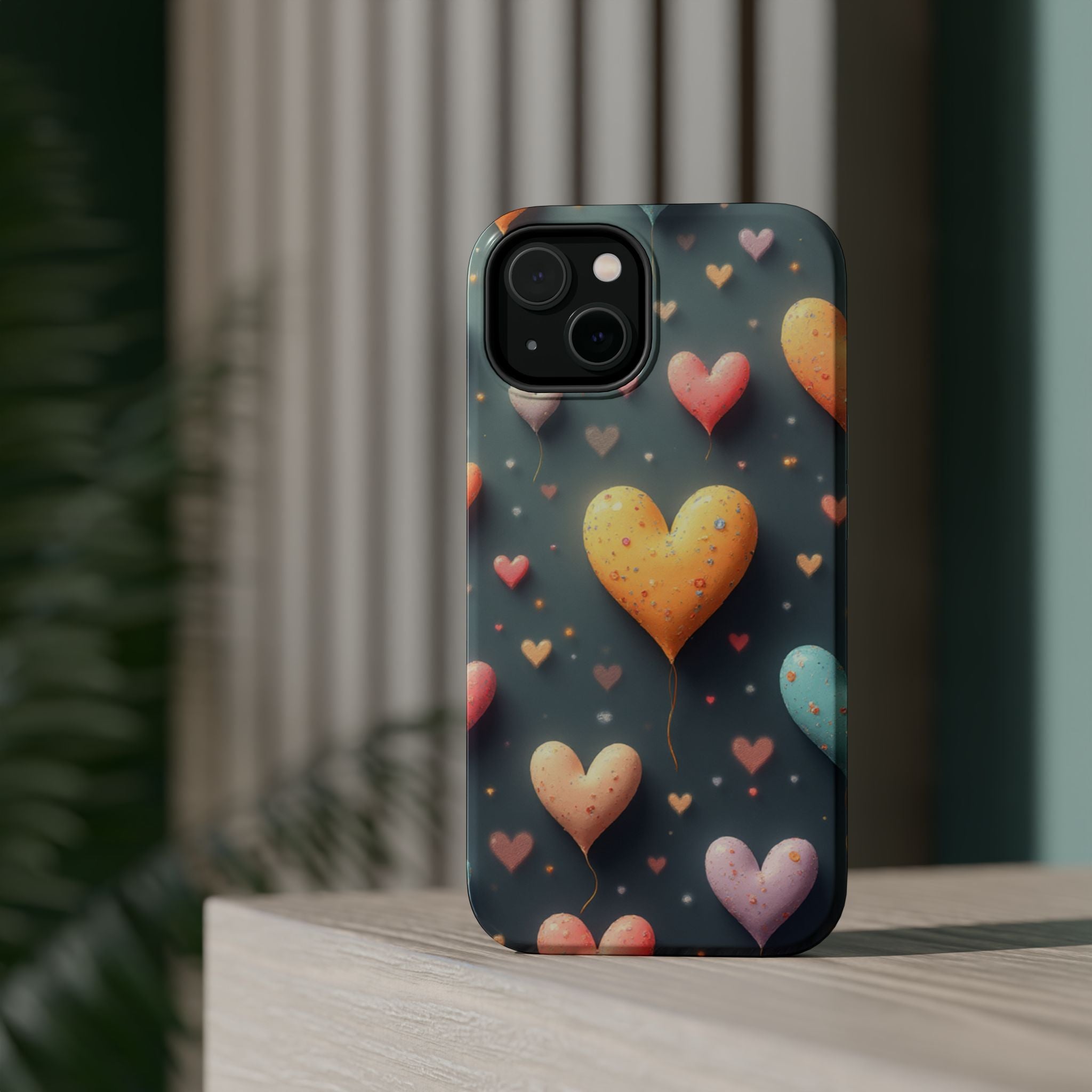 Magnetic Impact-Resistant Phone Case — Colorful Floating Heart Design