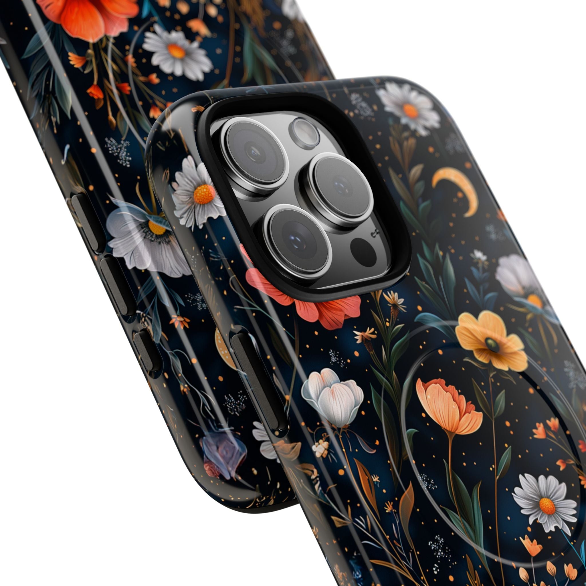 Magnetic Tough Case — Dark Floral Meadow with Moon & Daisies