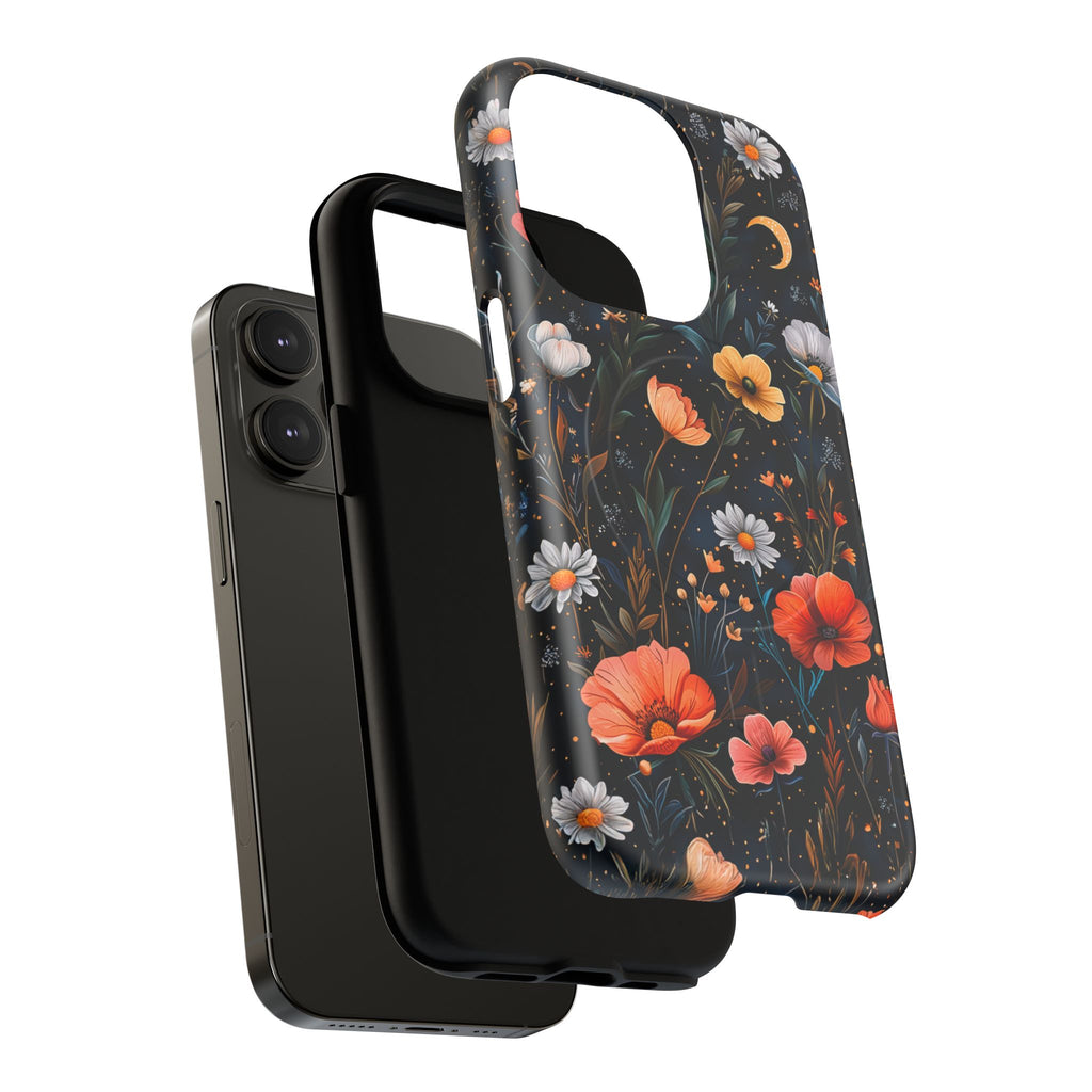 Magnetic Tough Case — Dark Floral Meadow with Moon & Daisies