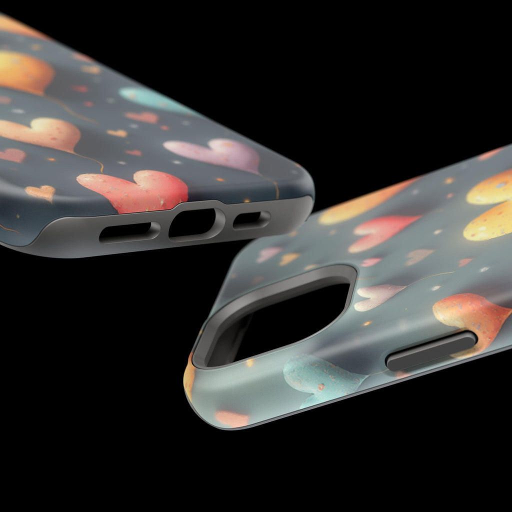 Magnetic Impact-Resistant Phone Case — Colorful Floating Heart Design
