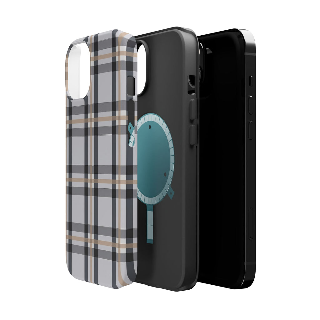 Plaid Magnetic Impact-Resistant Phone Case — Grey & Tan Classic Pattern