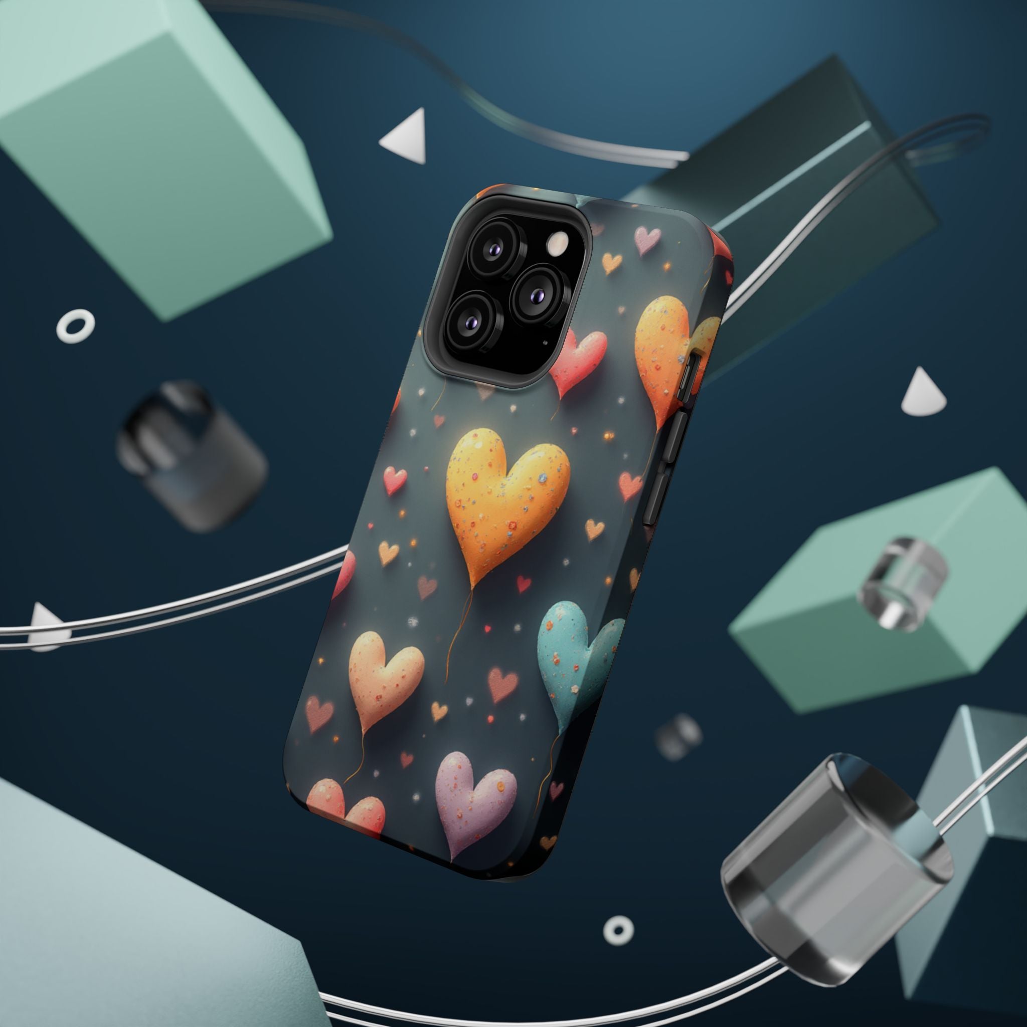 Magnetic Impact-Resistant Phone Case — Colorful Floating Heart Design