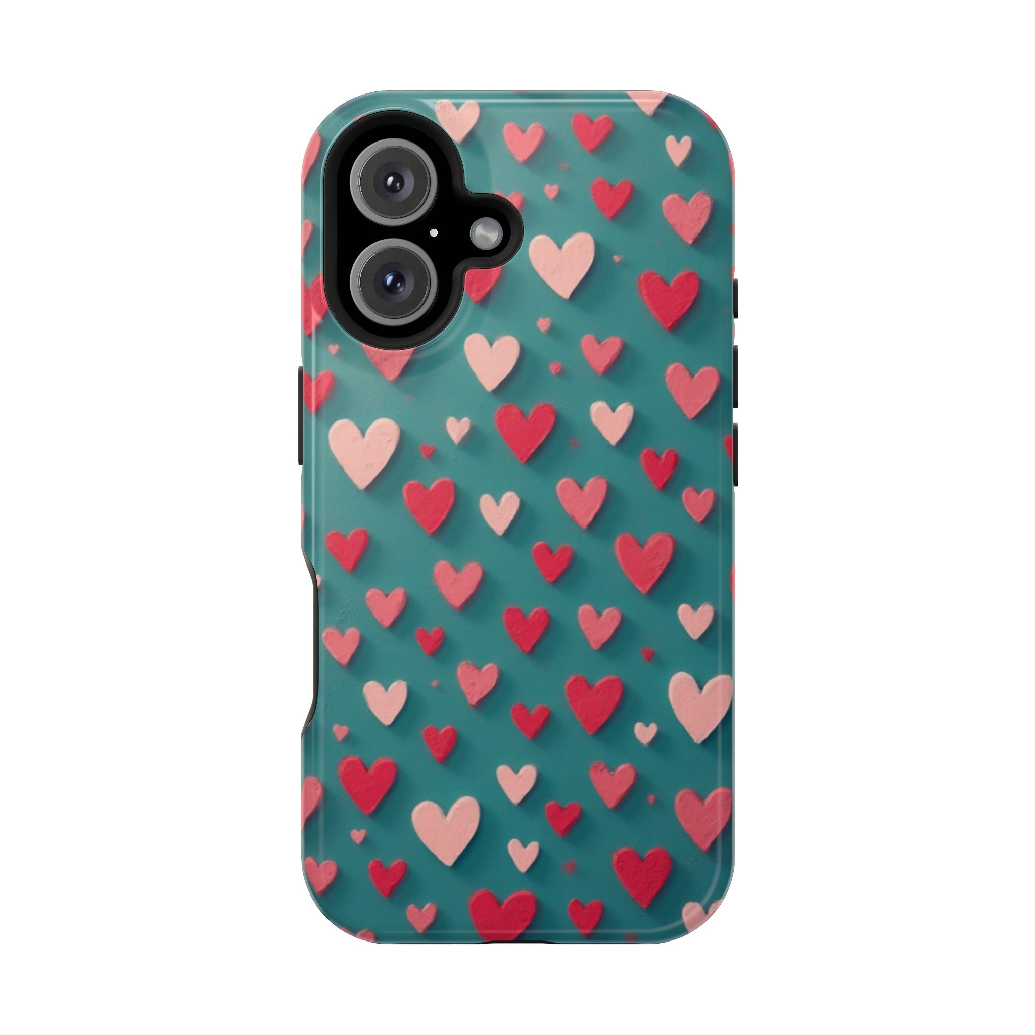 Magnetic Impact-Resistant Phone Case — Teal Love Hearts Pattern