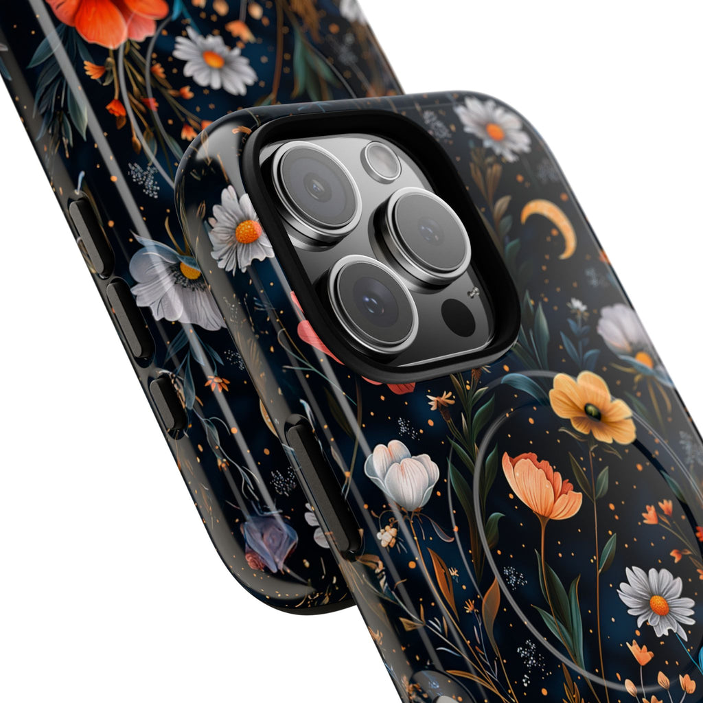 Magnetic Tough Case — Dark Floral Meadow with Moon & Daisies