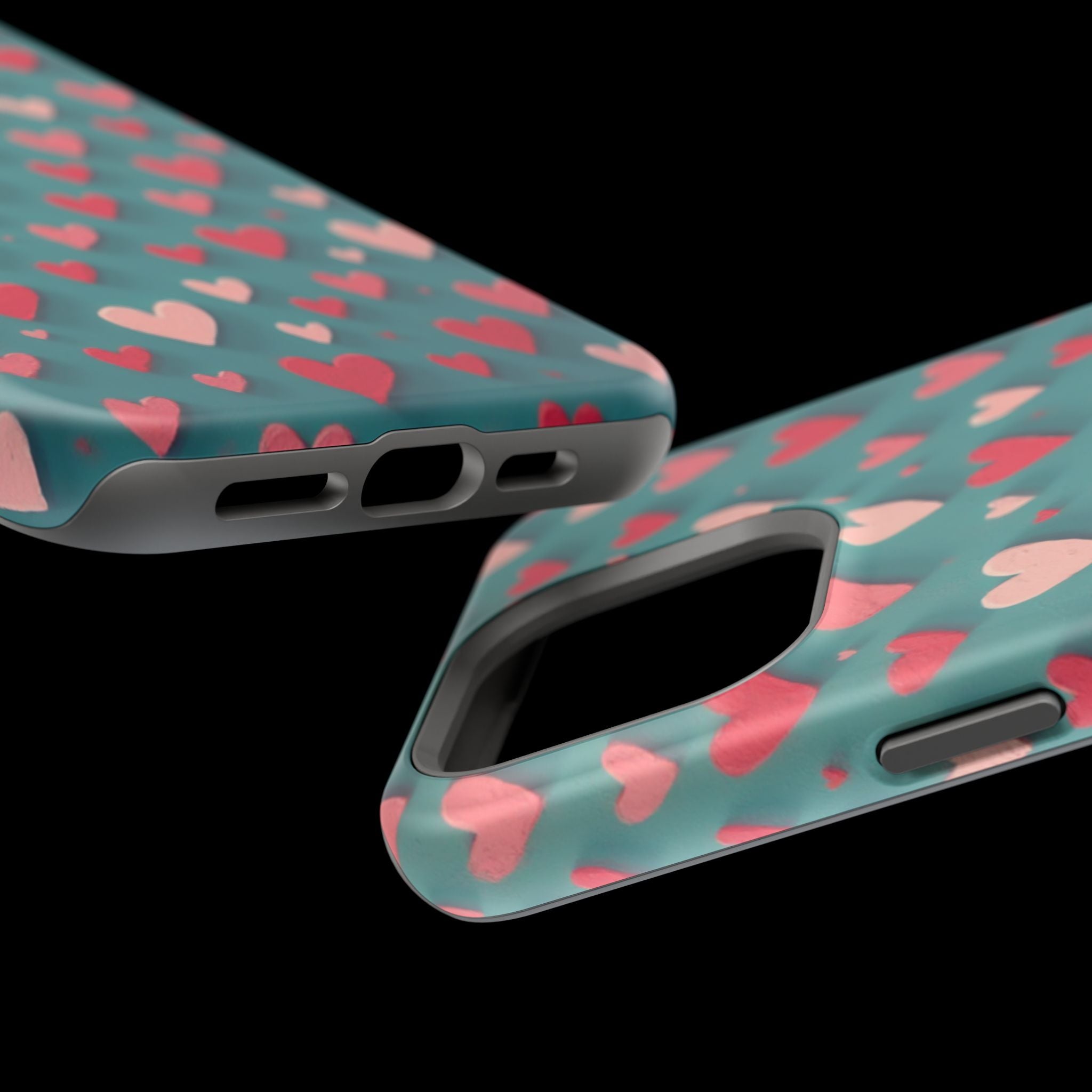 Magnetic Impact-Resistant Phone Case — Teal Love Hearts Pattern