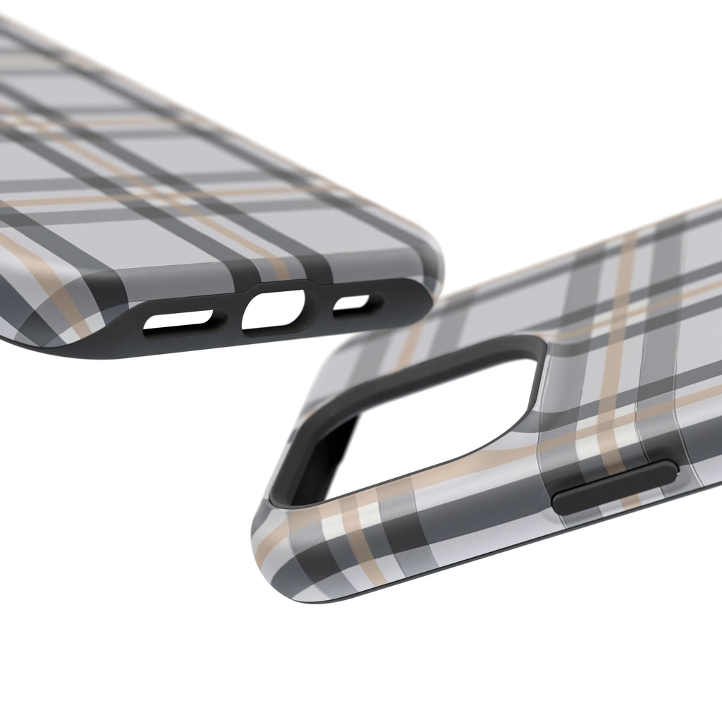 Plaid Magnetic Impact-Resistant Phone Case — Grey & Tan Classic Pattern