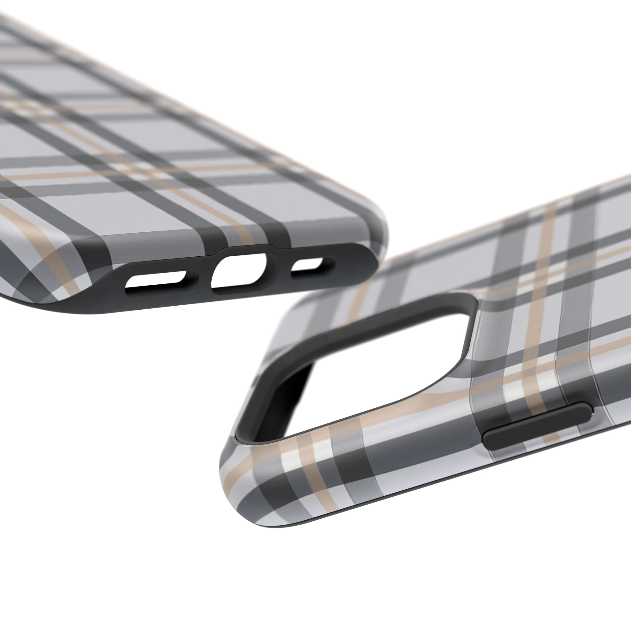 Plaid Magnetic Impact-Resistant Phone Case — Grey & Tan Classic Pattern