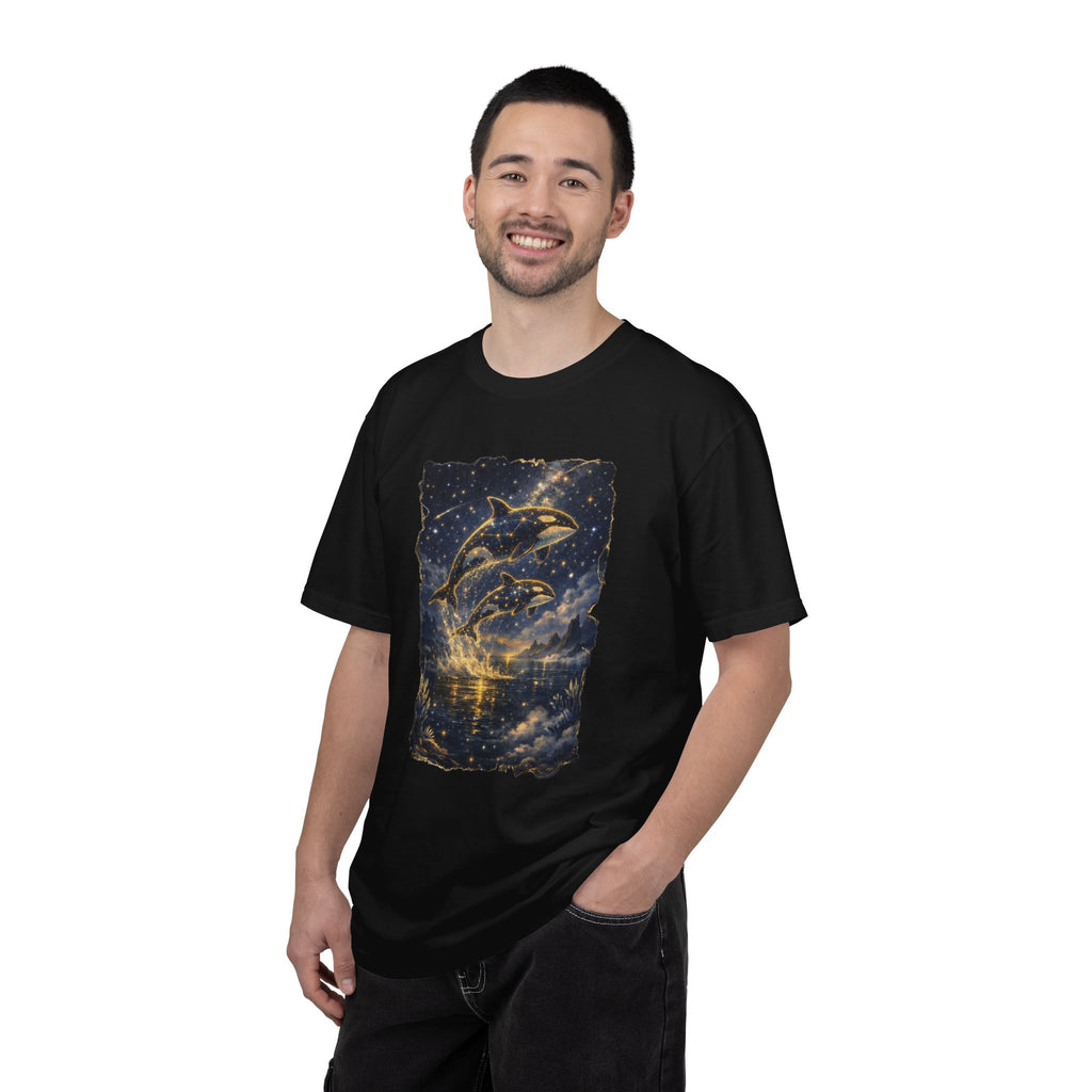 Orca Night Sky T-Shirt — Jumping Whales Moonlight Graphic Tee
