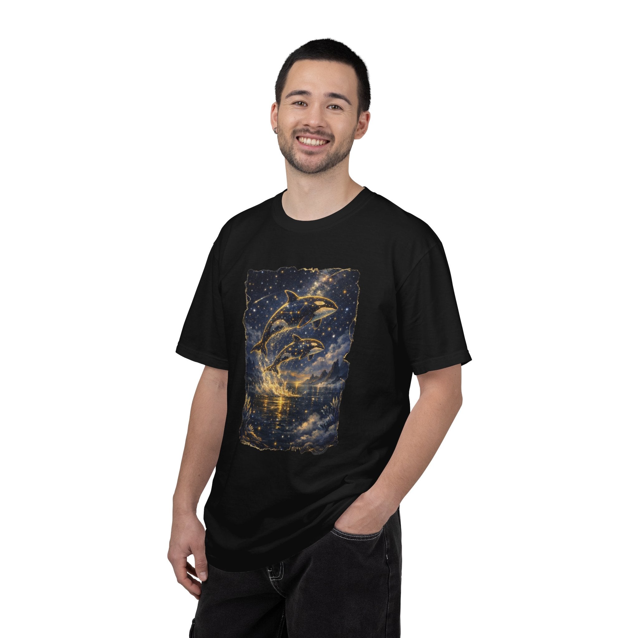 Orca Night Sky T-Shirt — Jumping Whales Moonlight Graphic Tee