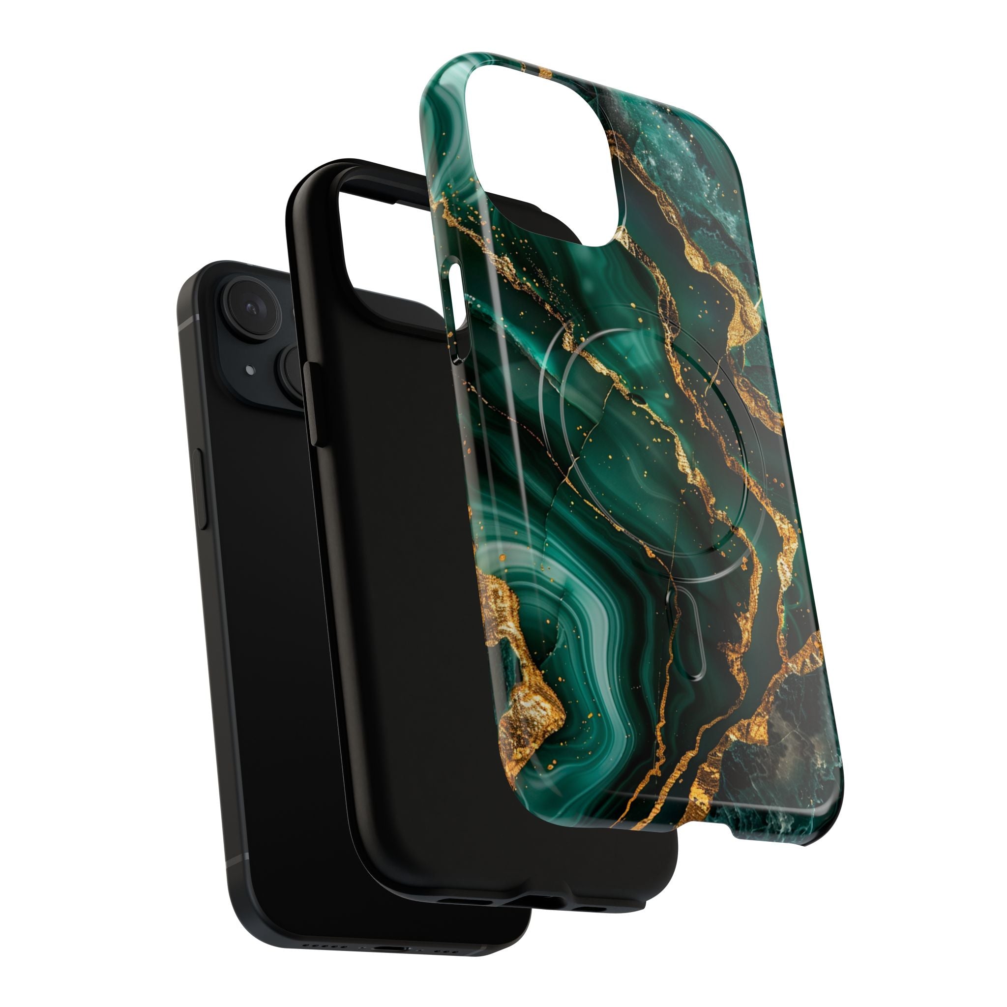 Green Marble Magnetic Phone Case — Emerald & Gold Abstract Tough Case